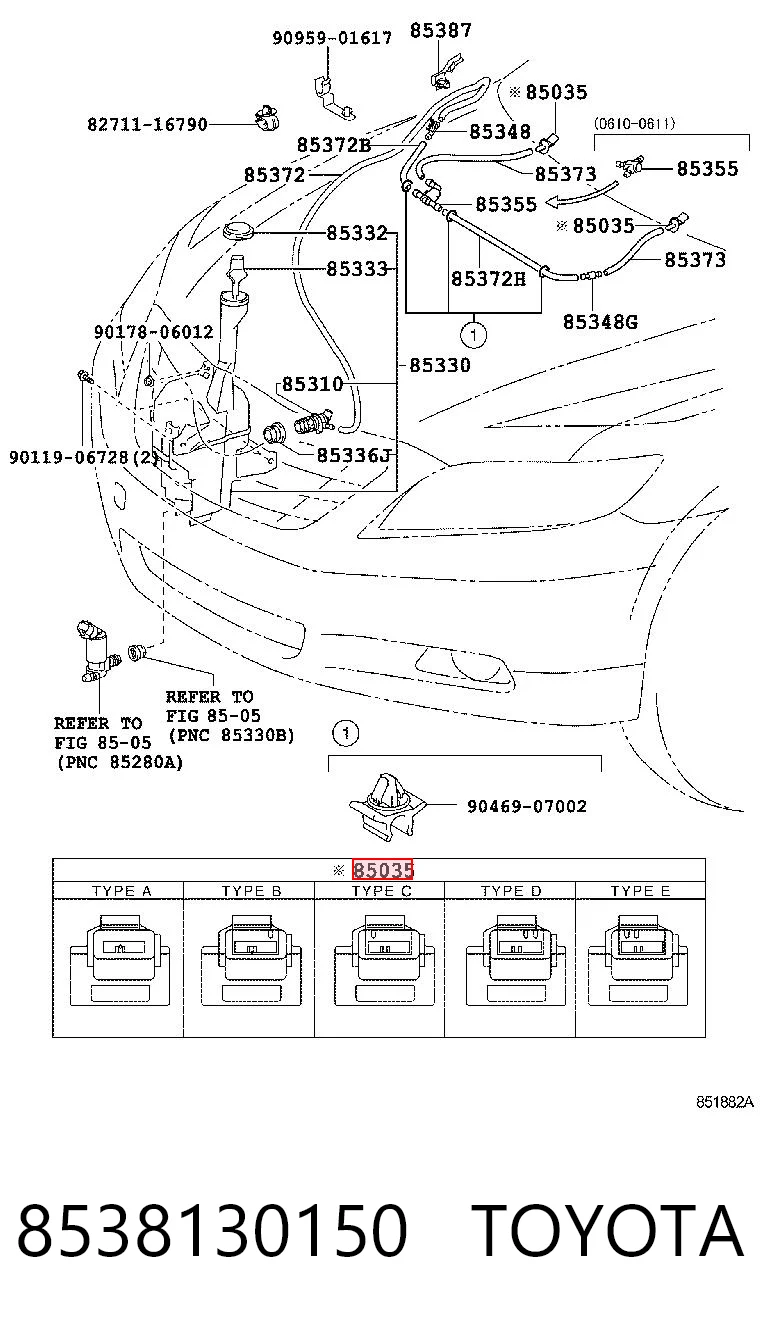 8538130150 Toyota Injetor de fluido para lavador de pára-brisas