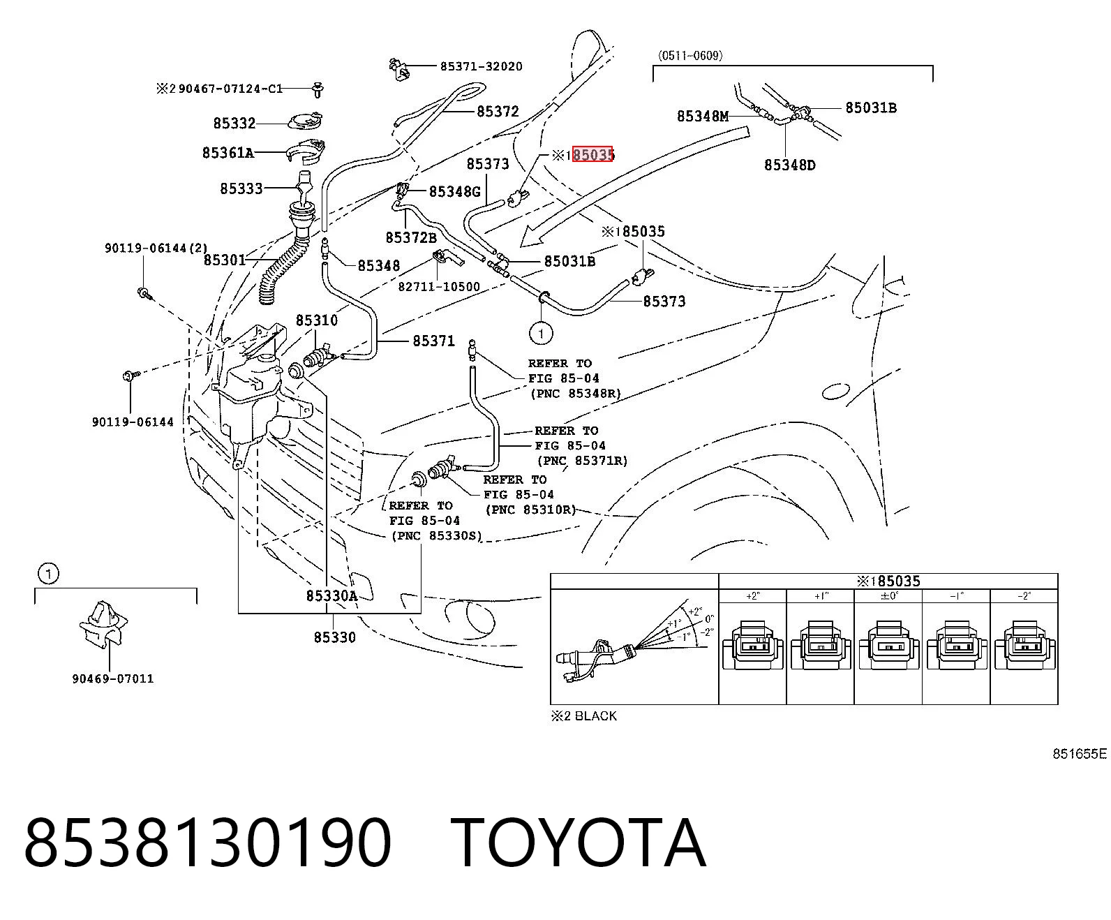8538130190 Toyota Injetor de fluido para lavador de pára-brisas