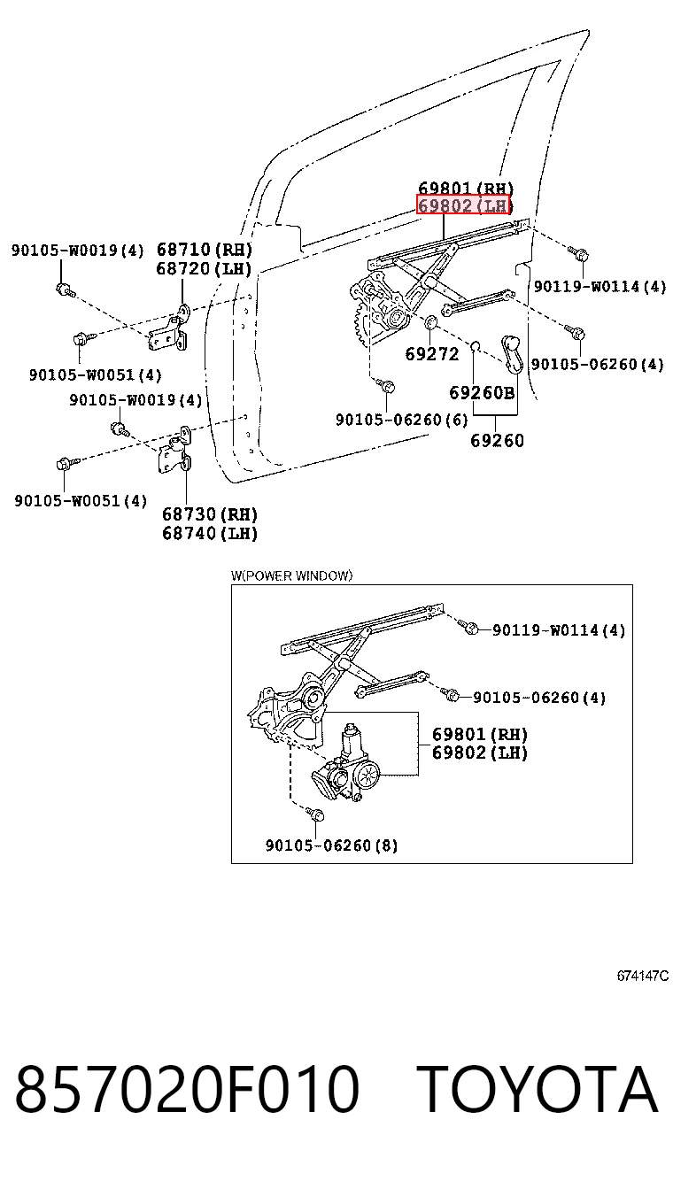 Mecanismo de acionamento de vidro da porta dianteira esquerda para Toyota Yaris  SP90