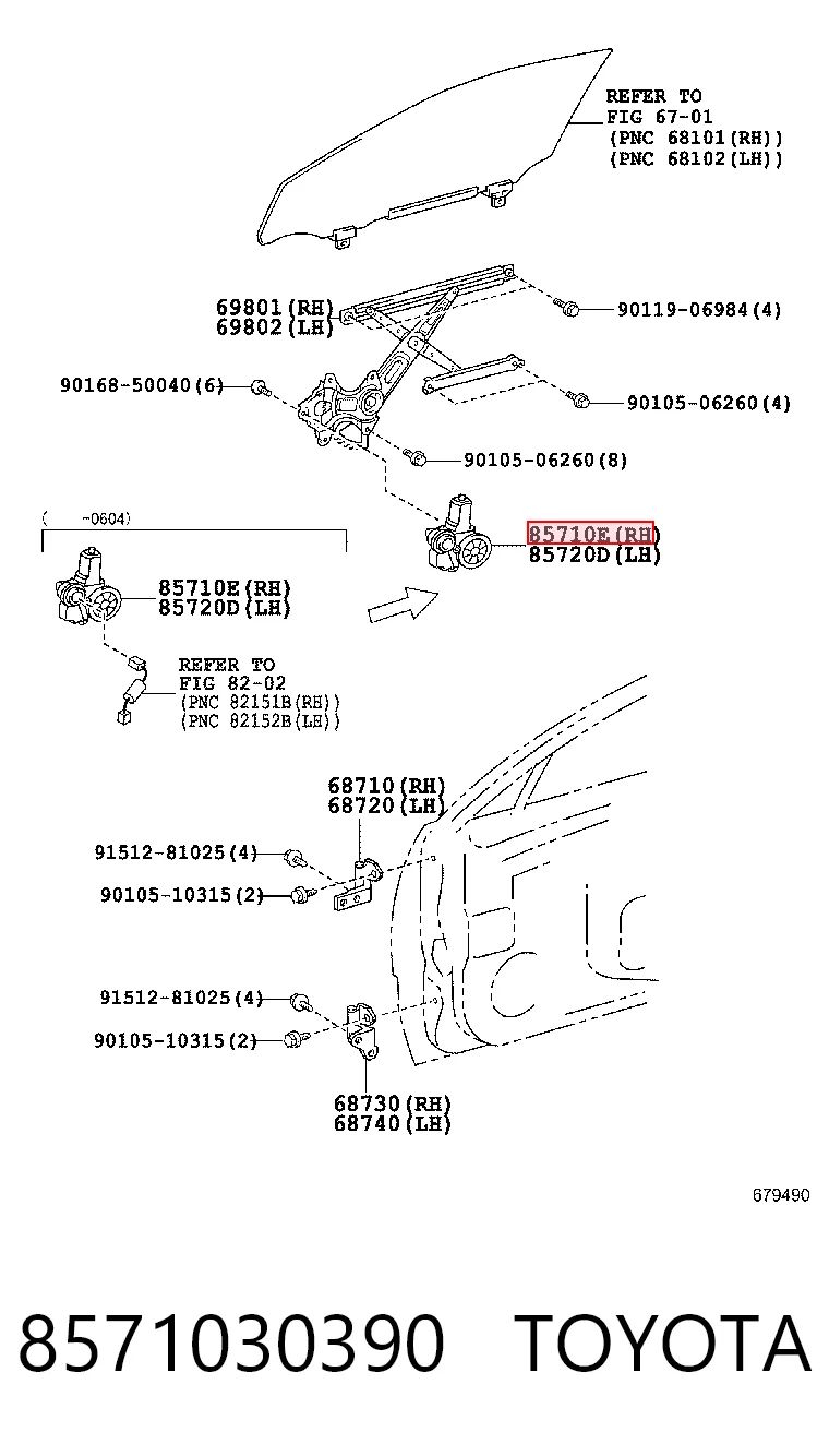 Mecanismo de acionamento de vidro da porta dianteira direita para Lexus IS  E2