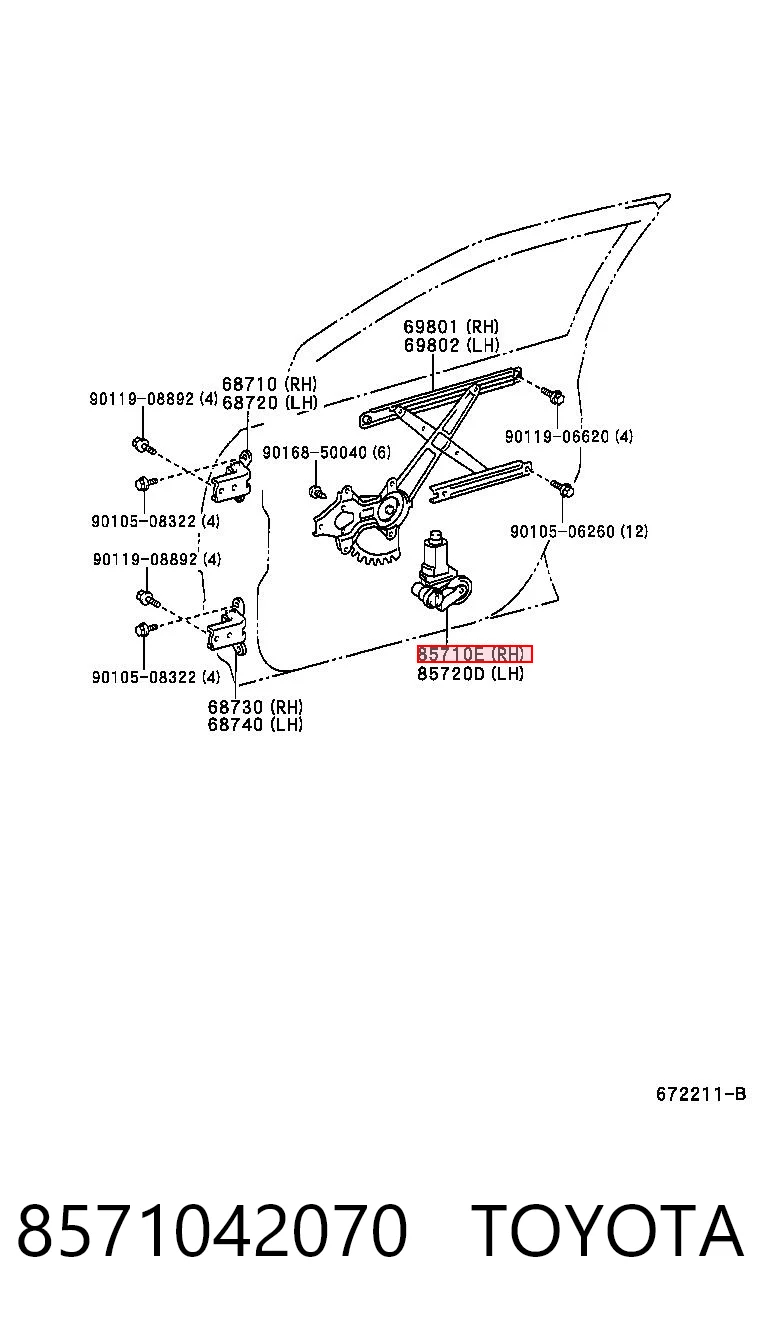 8571042070 Toyota Motor de acionamento de vidro da porta traseira esquerda