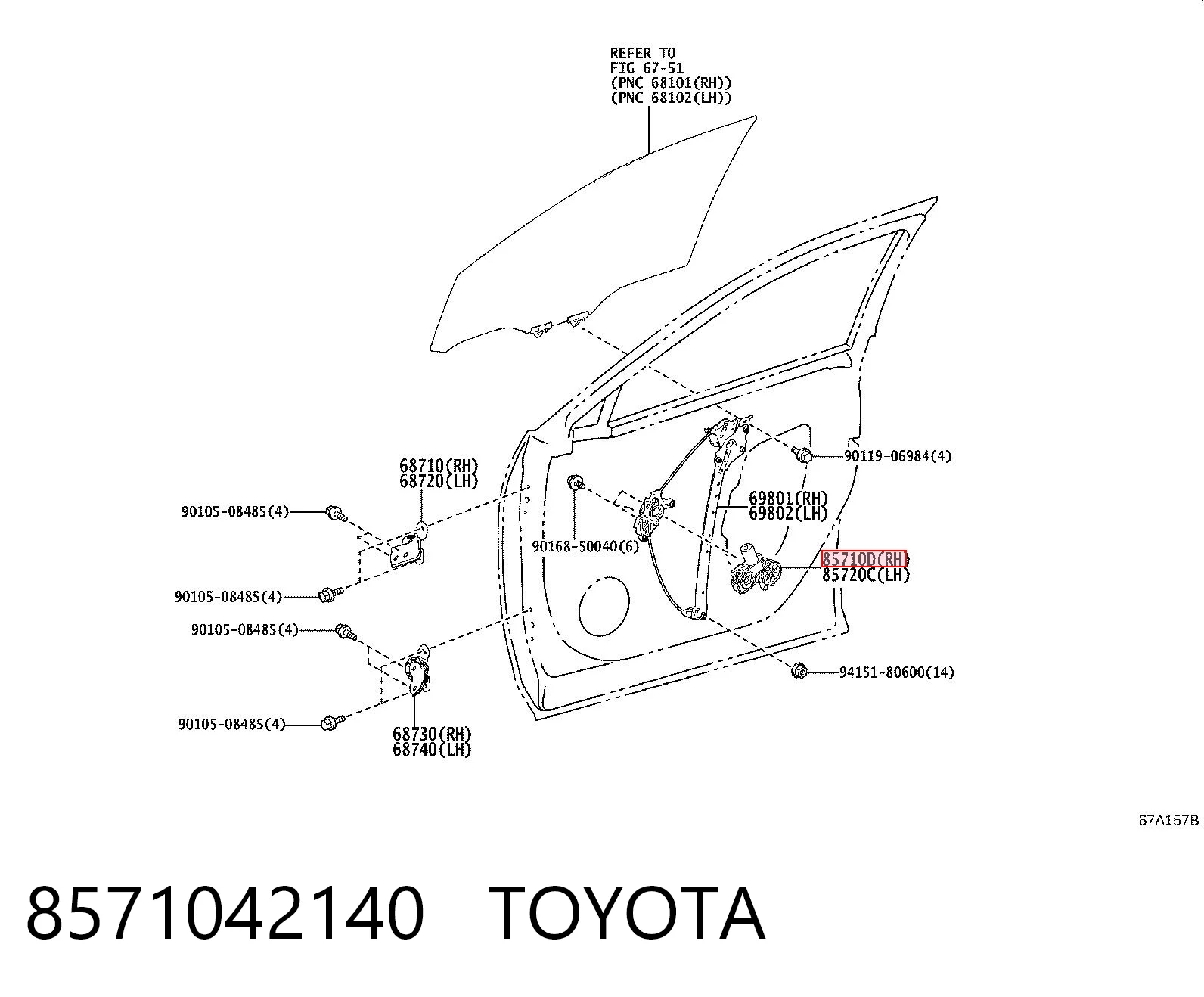 8571042140 Toyota Motor de acionamento de vidro da porta dianteira direita