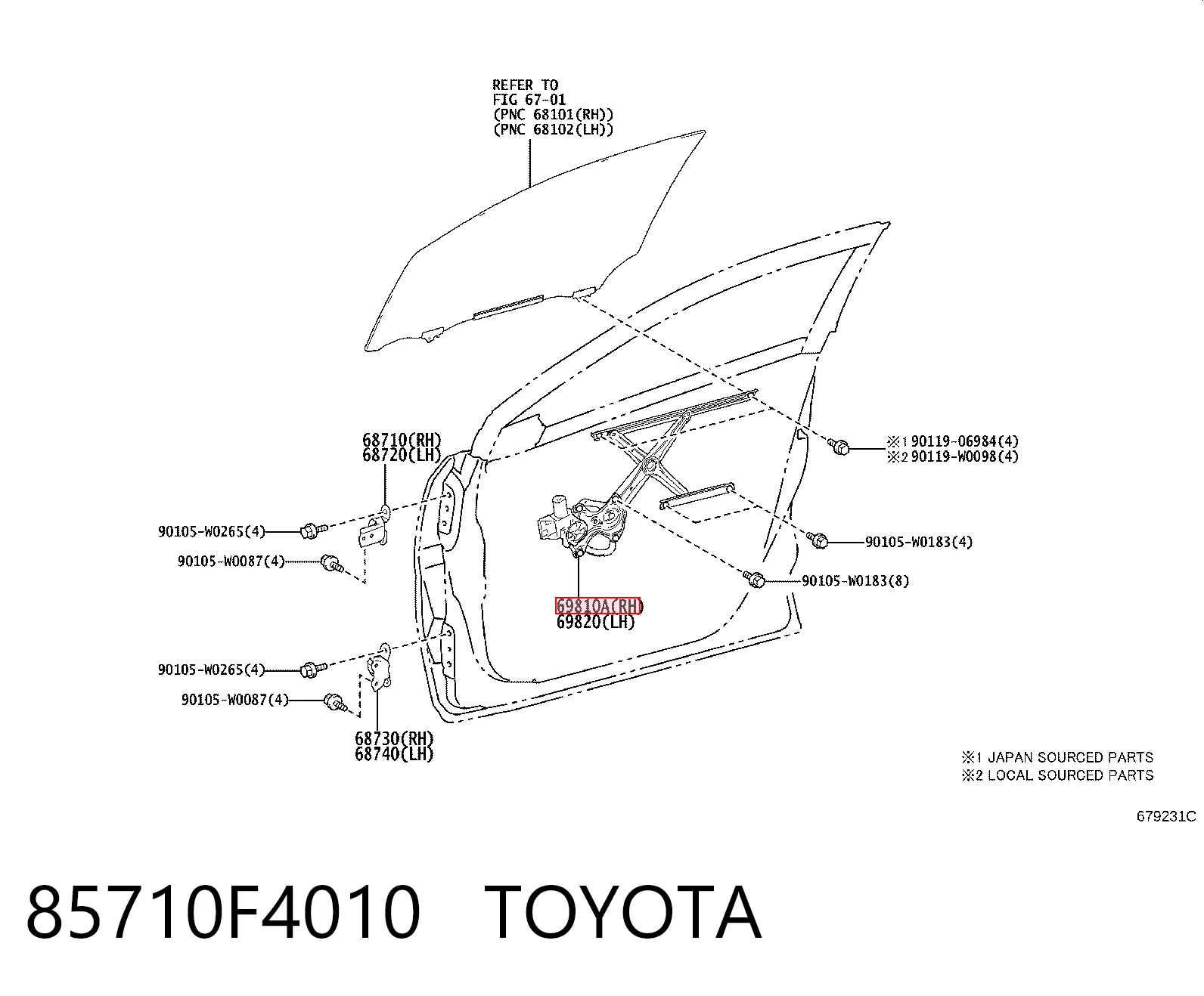 Mecanismo de acionamento de vidro da porta dianteira direita para Toyota C-HR  X10