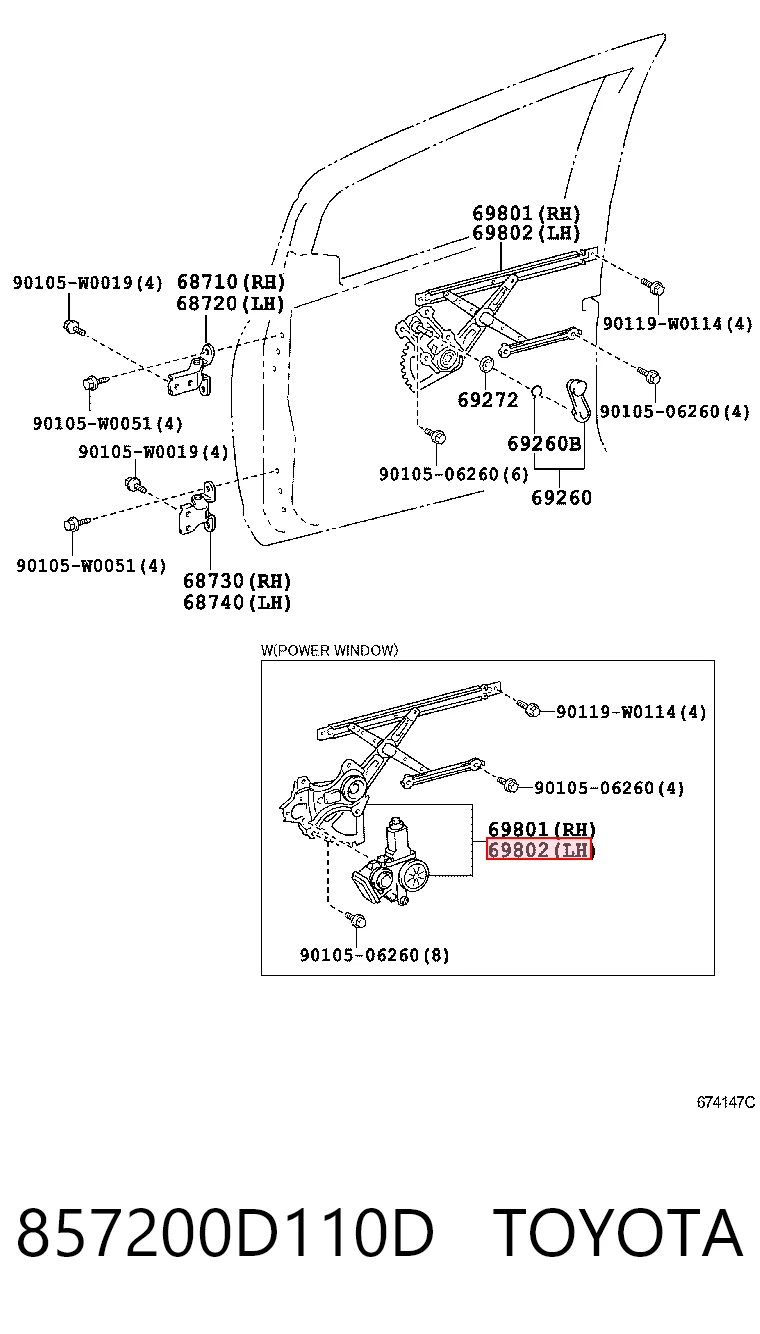 Mecanismo de acionamento de vidro da porta dianteira esquerda Toyota Yaris  SP90