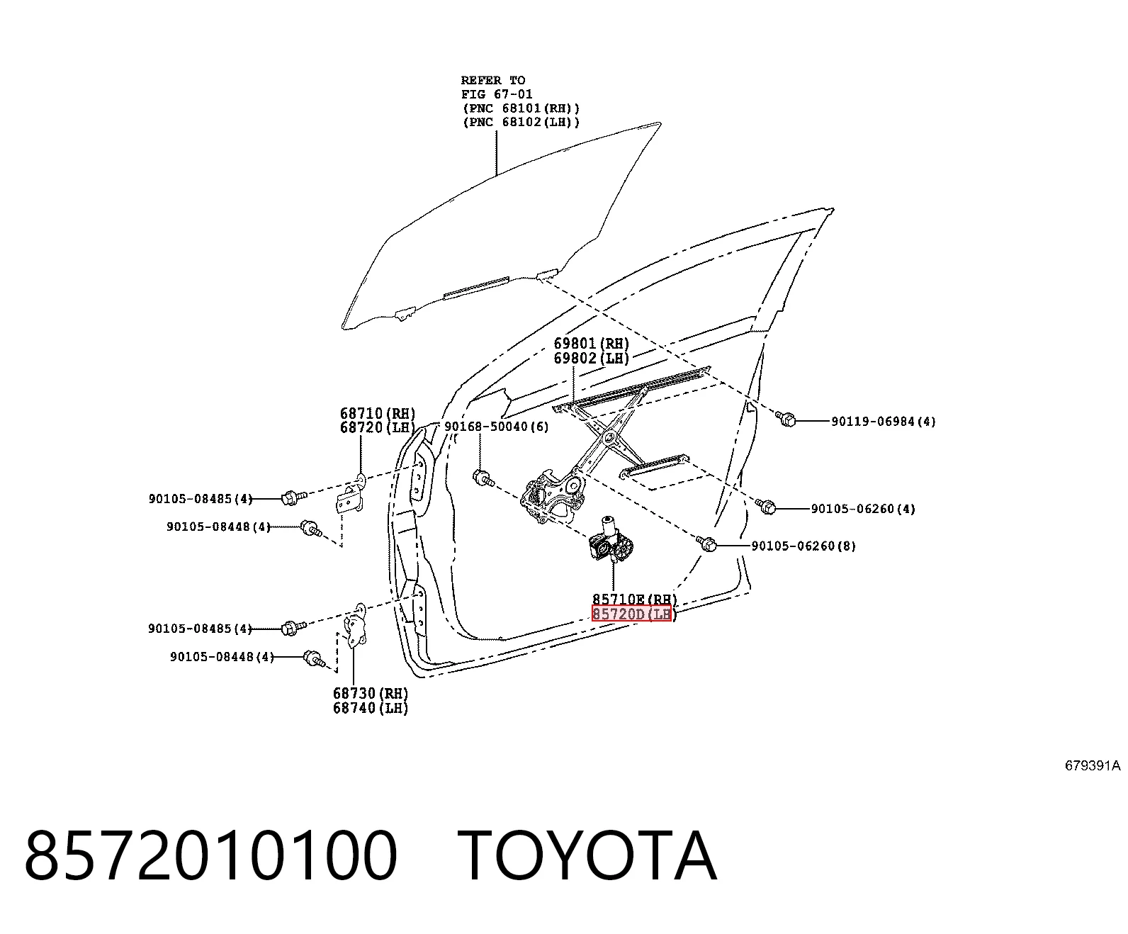 Mecanismo de acionamento de vidro da porta dianteira esquerda Toyota C-HR  X10
