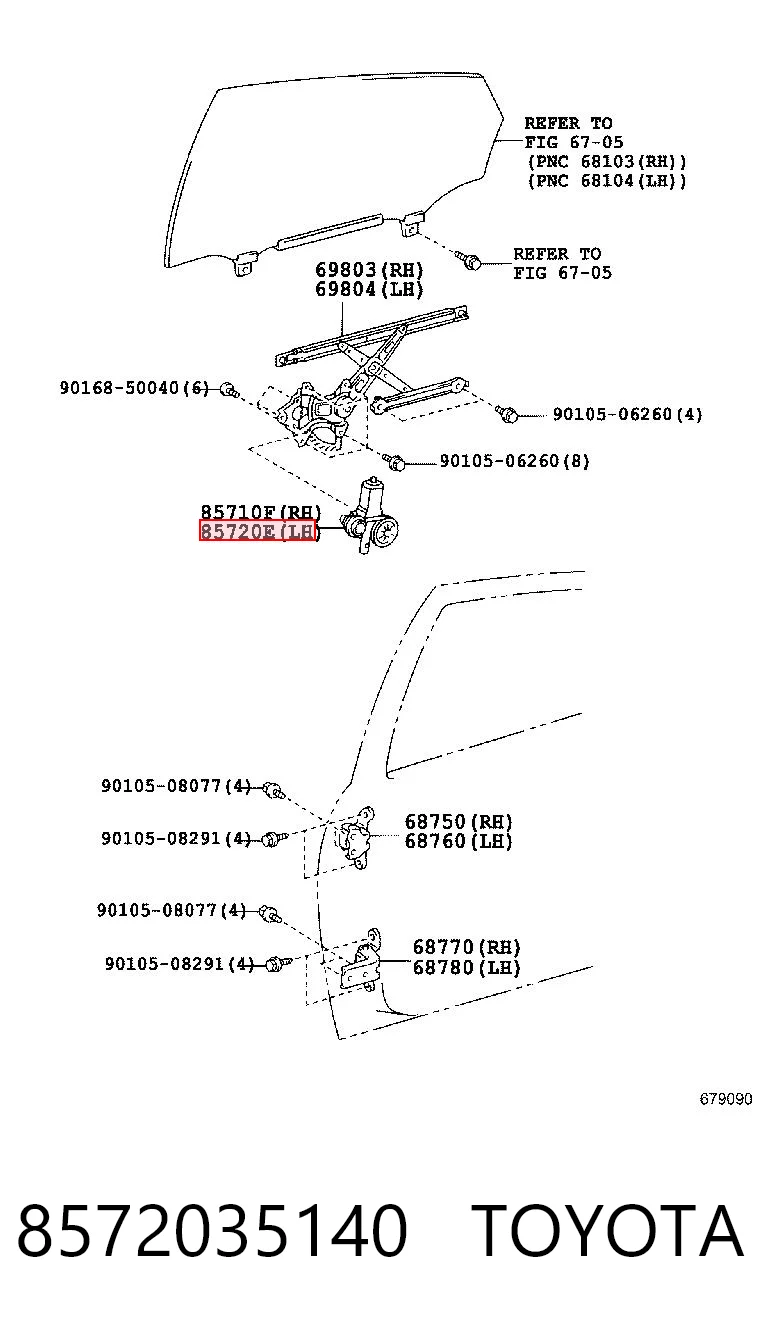 8572035140 Toyota Motor de acionamento de vidro da porta traseira direita