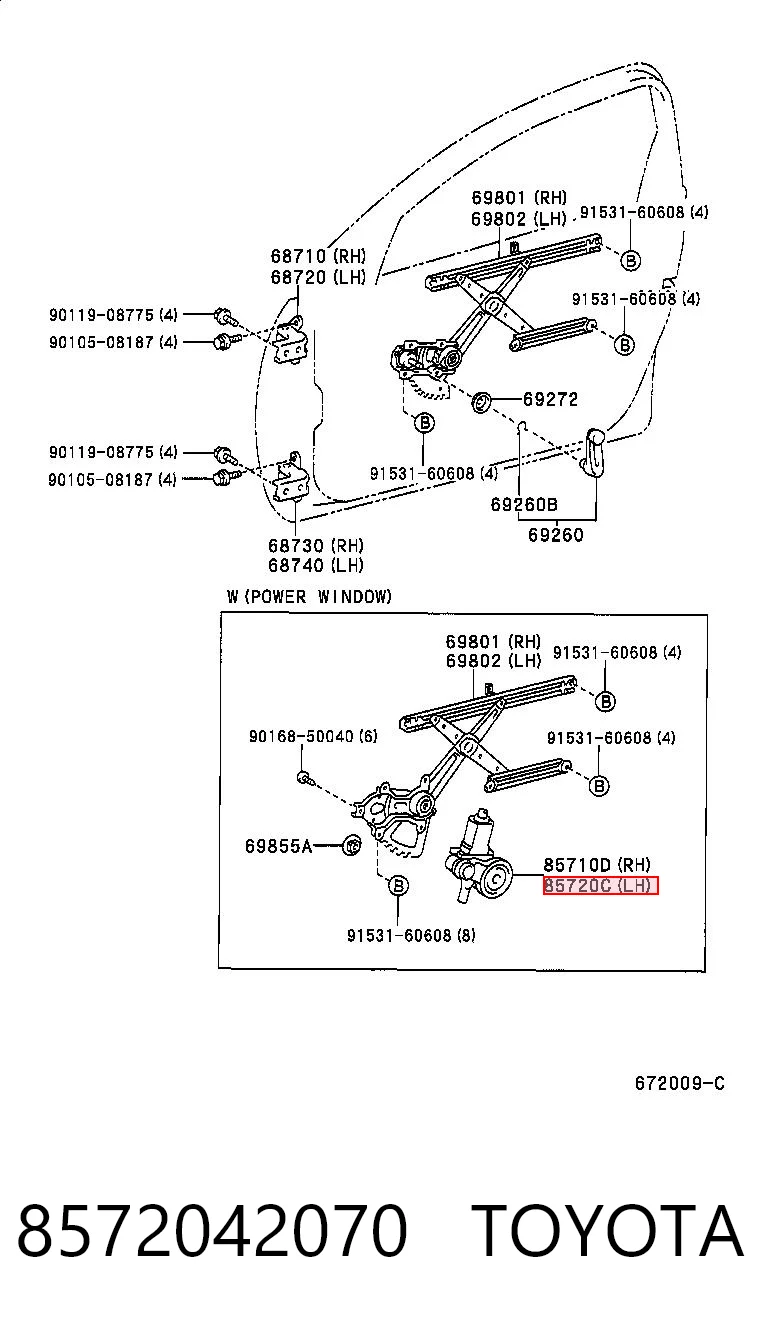 8572042070 Toyota Motor de acionamento de vidro da porta dianteira esquerda