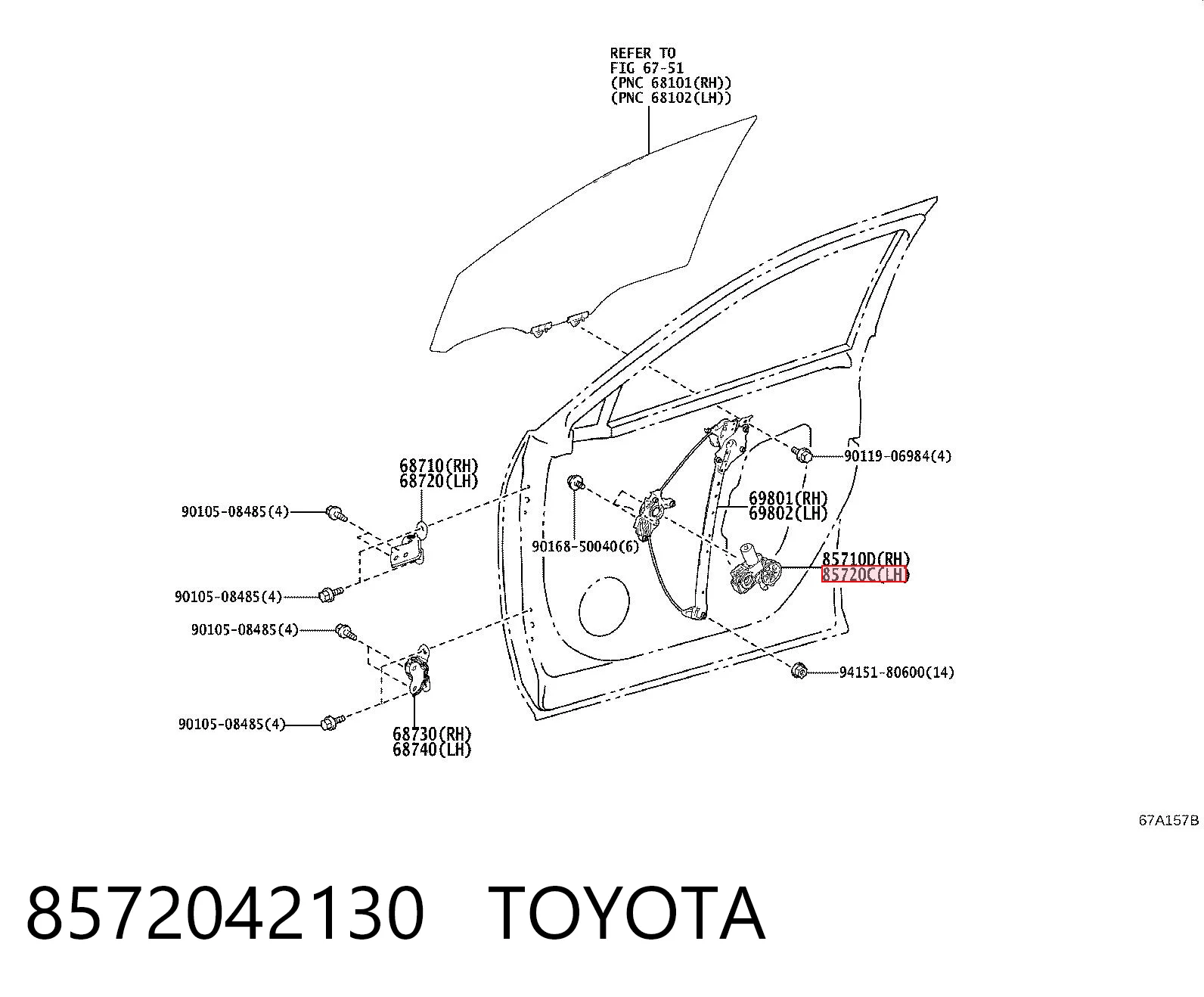 Mecanismo de acionamento de vidro da porta dianteira esquerda Toyota RAV4 V A5,H5
