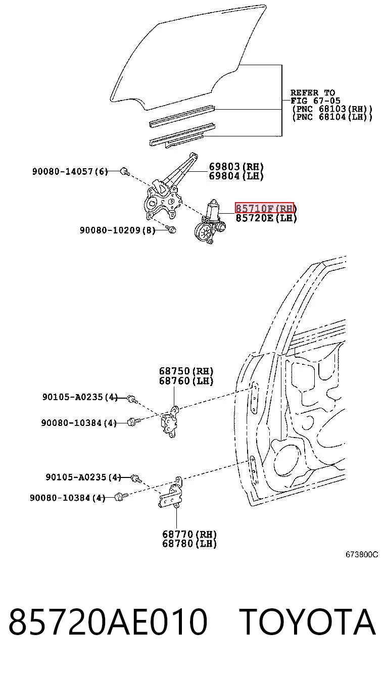 85720AE010 Toyota Motor de acionamento de vidro da porta traseira direita