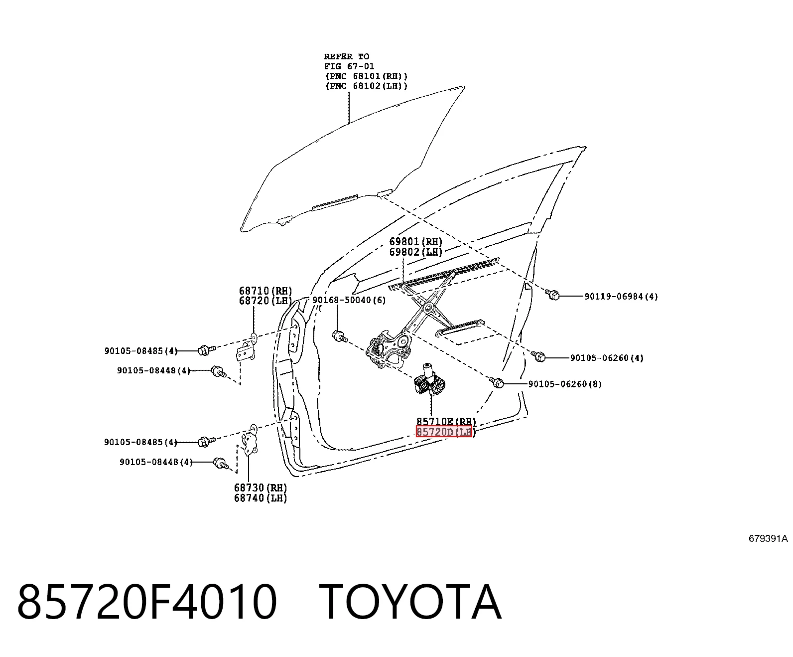  Mecanismo de acionamento de vidro da porta dianteira esquerda Toyota C-HR hatchback (X10) (2016 - 2023) 