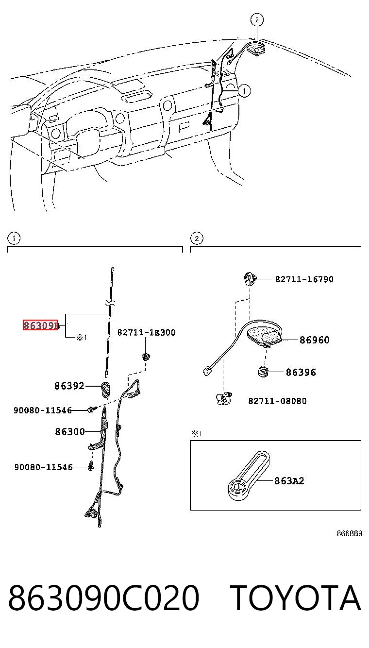 863090C020 Toyota Haste de antena