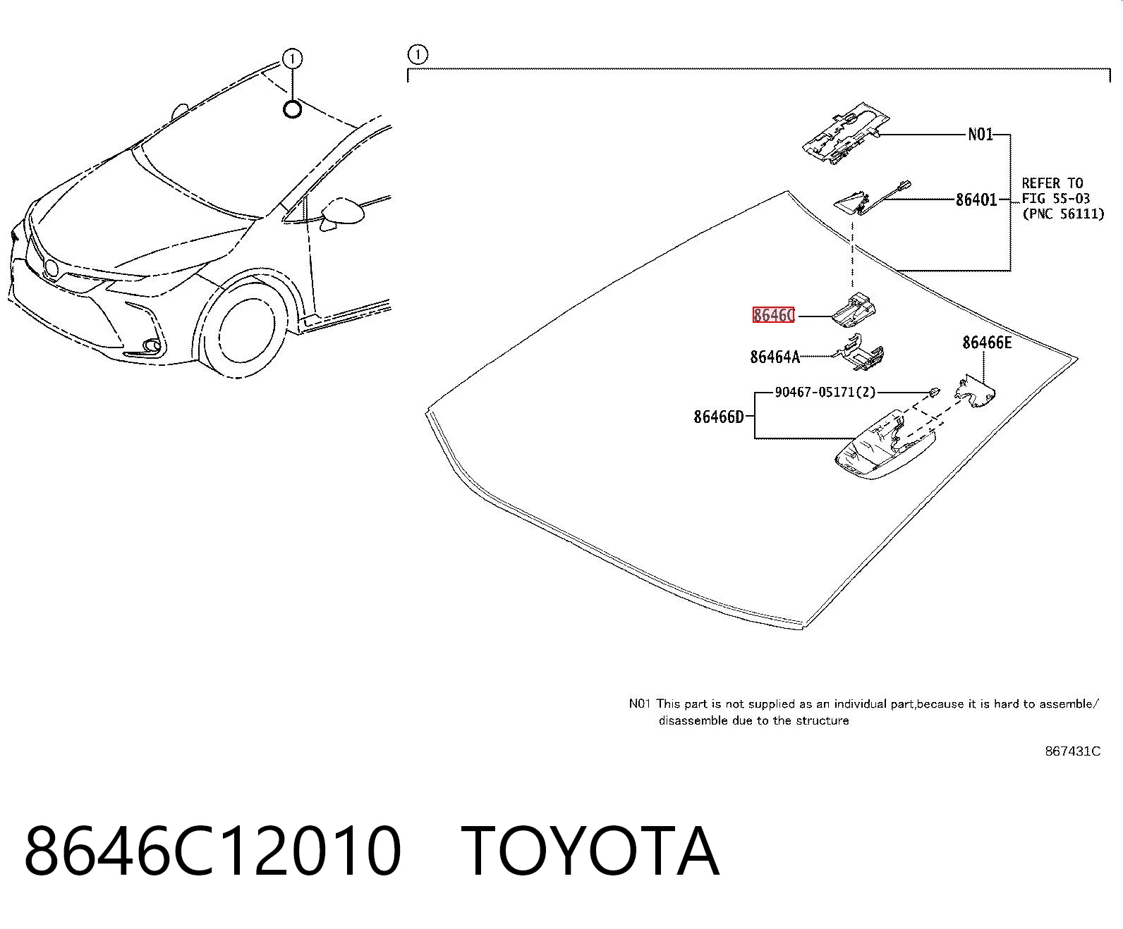 8646C12010 Toyota Câmara do sistema para asseguramento de visibilidade