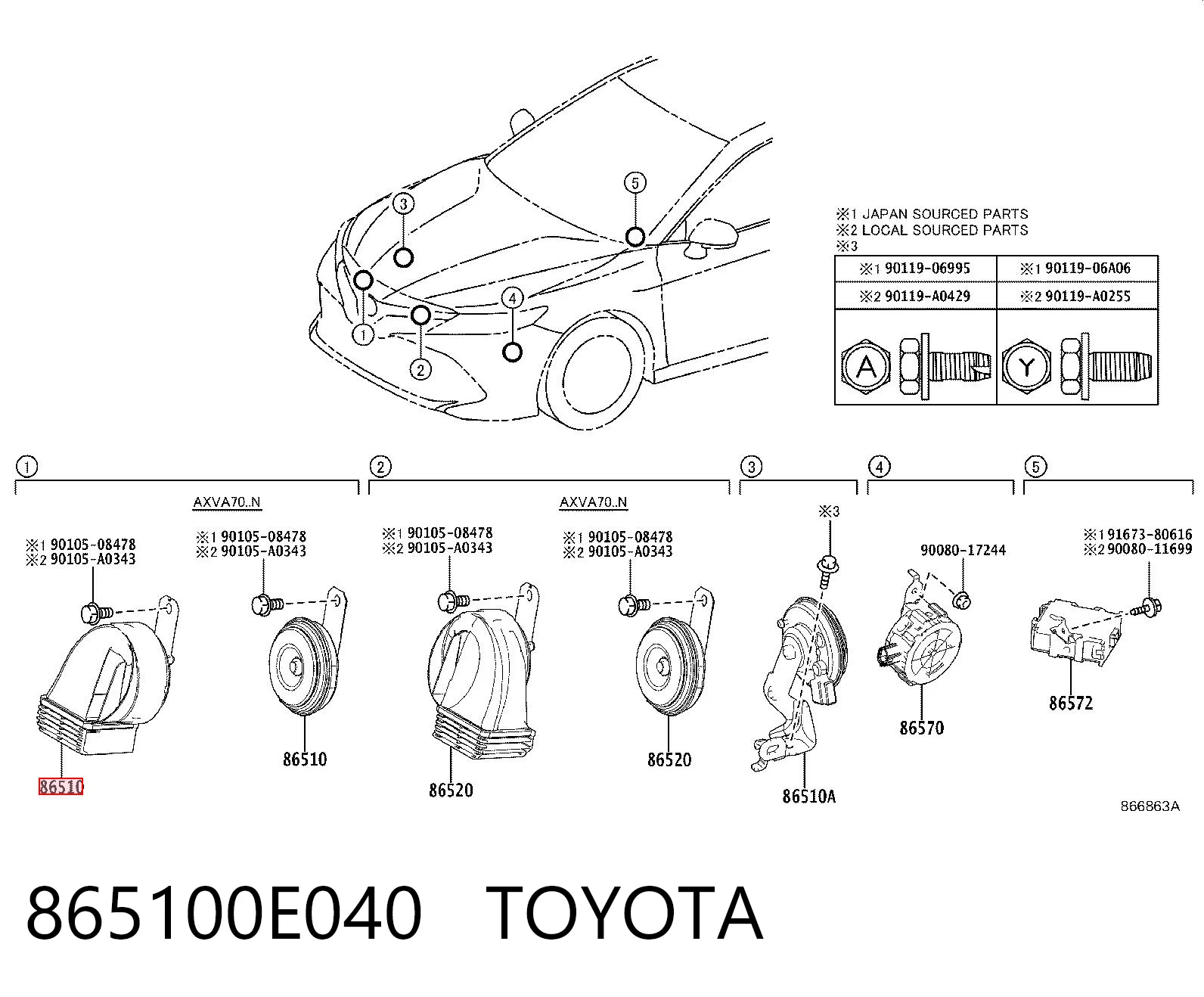 865100E040 Toyota Sinal sonoro (cláxon)
