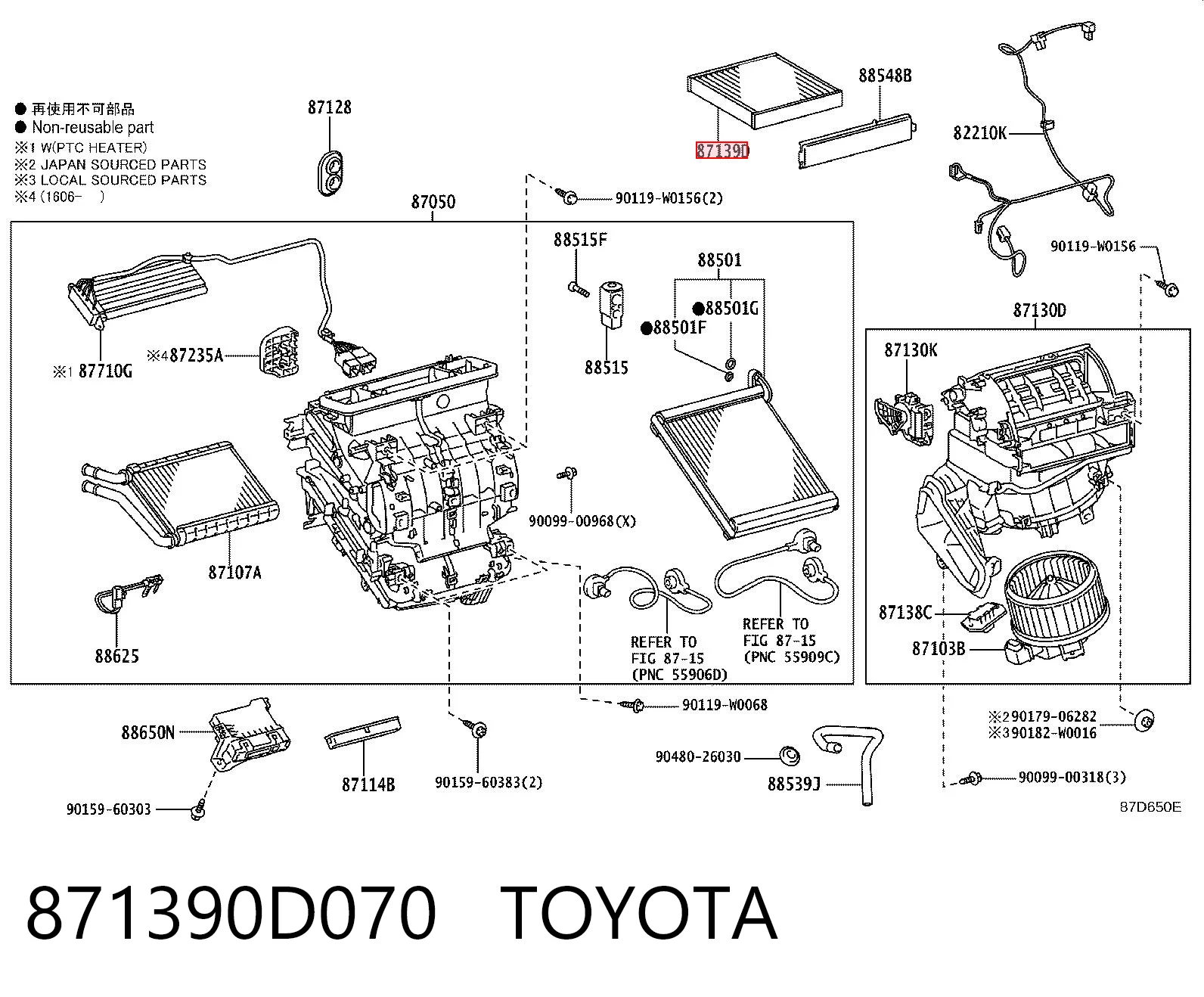 871390D070 Toyota Filtro de salão