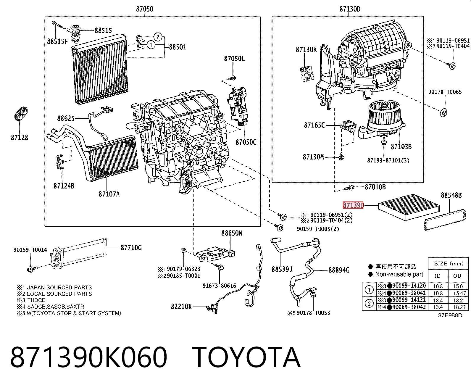 871390K060 Toyota Filtro de salão