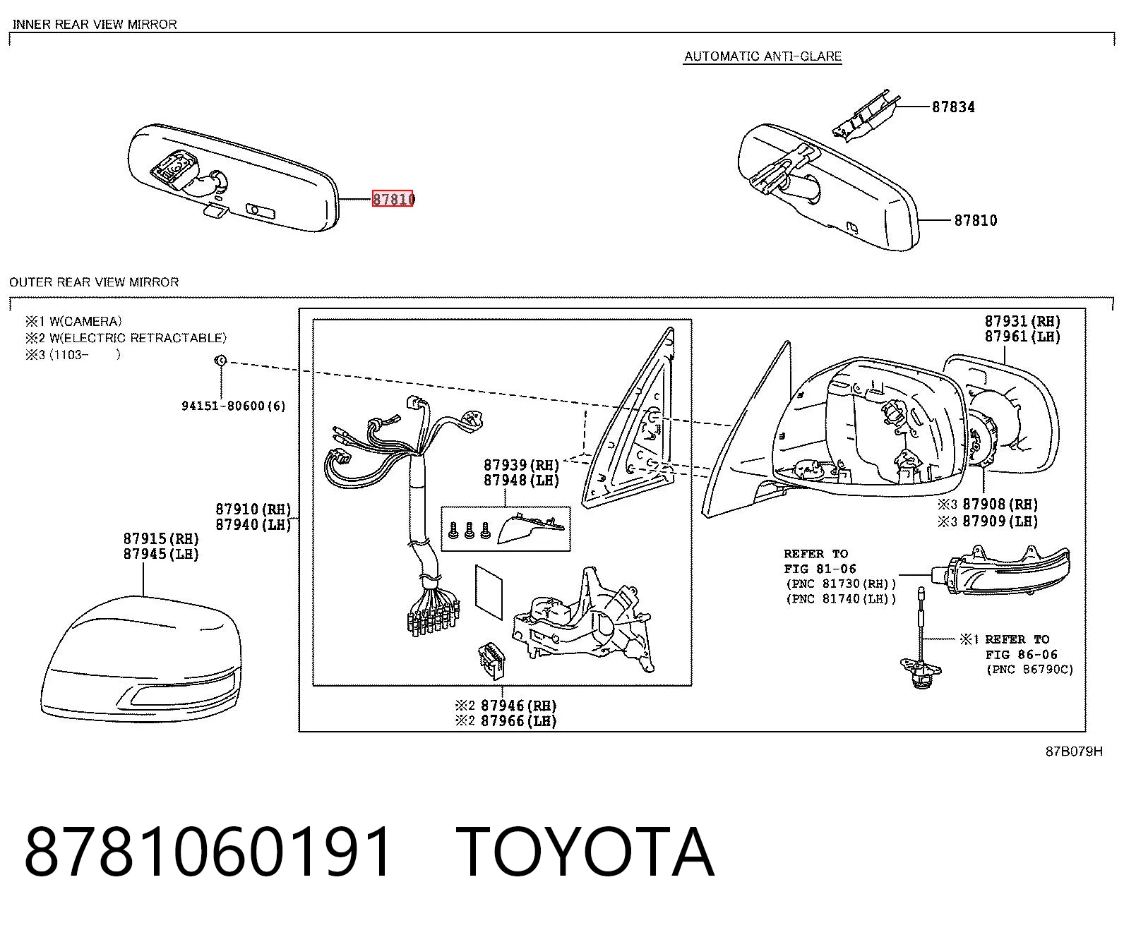 8781060191 Toyota Espelho de salão interno