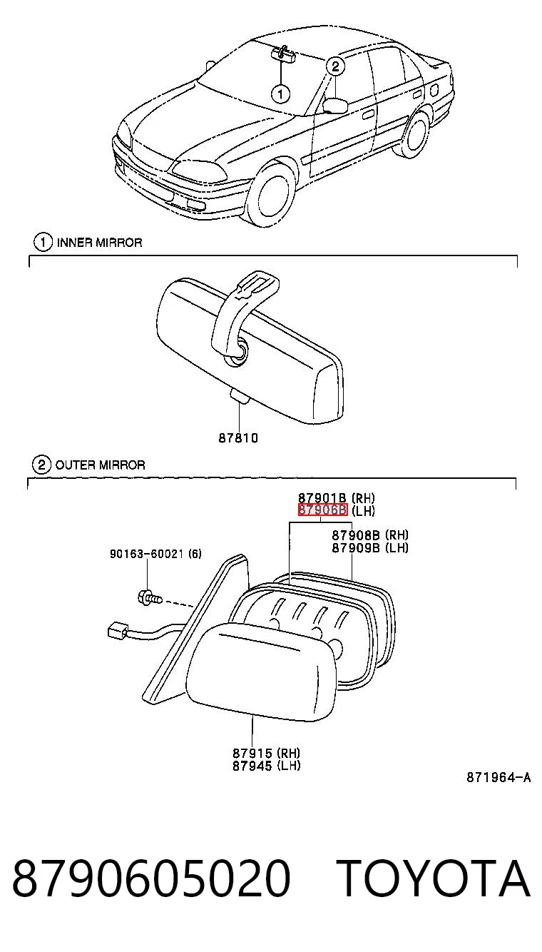 Compre Espelho de retrovisão esquerdo Toyota Avensis 1