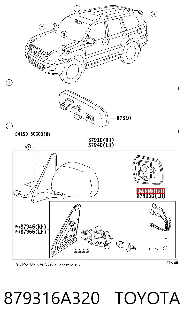 879316A320 Toyota Elemento espelhado do espelho de retrovisão direito
