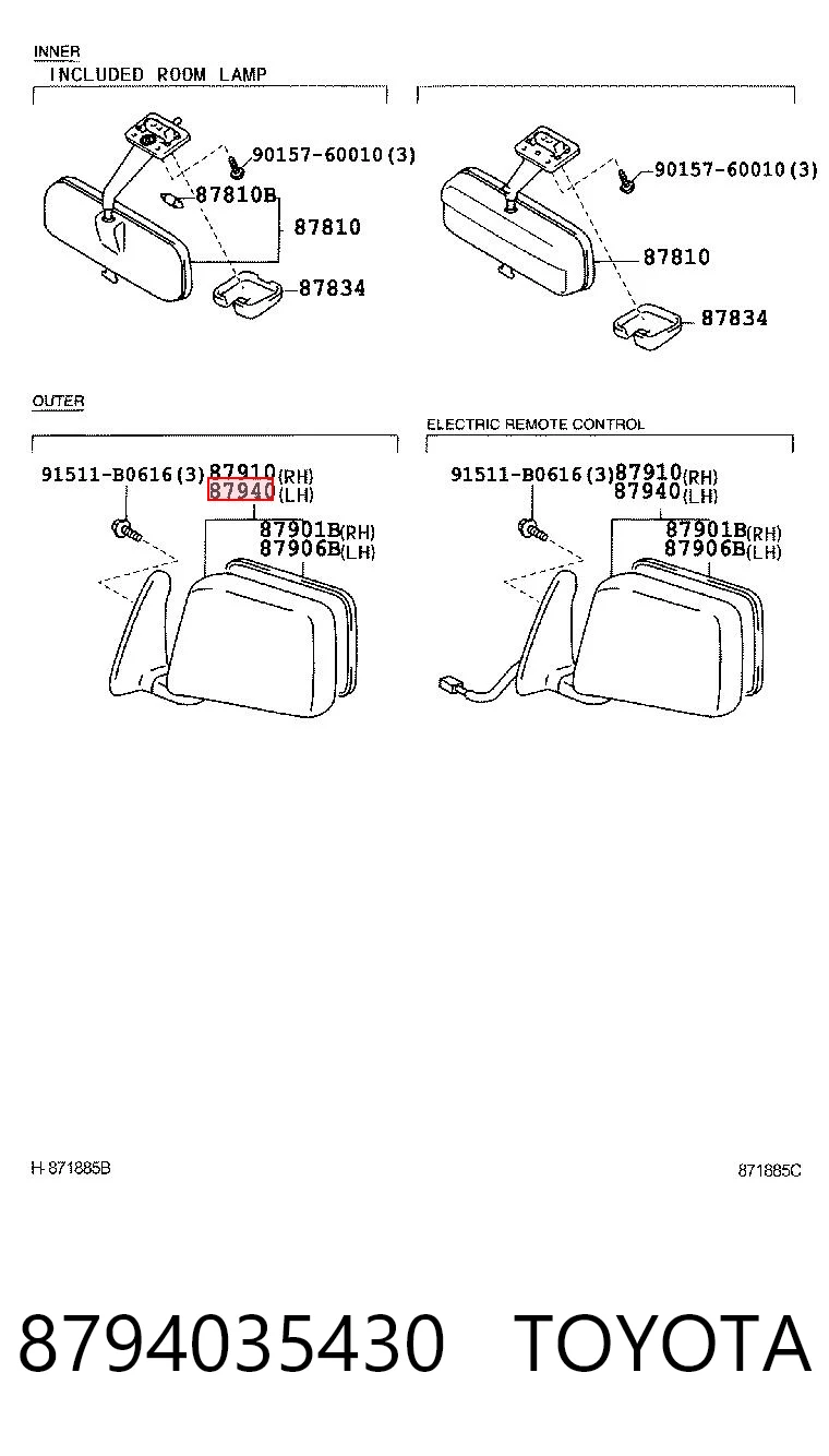 Espelho de retrovisão esquerdo para Toyota Hilux N