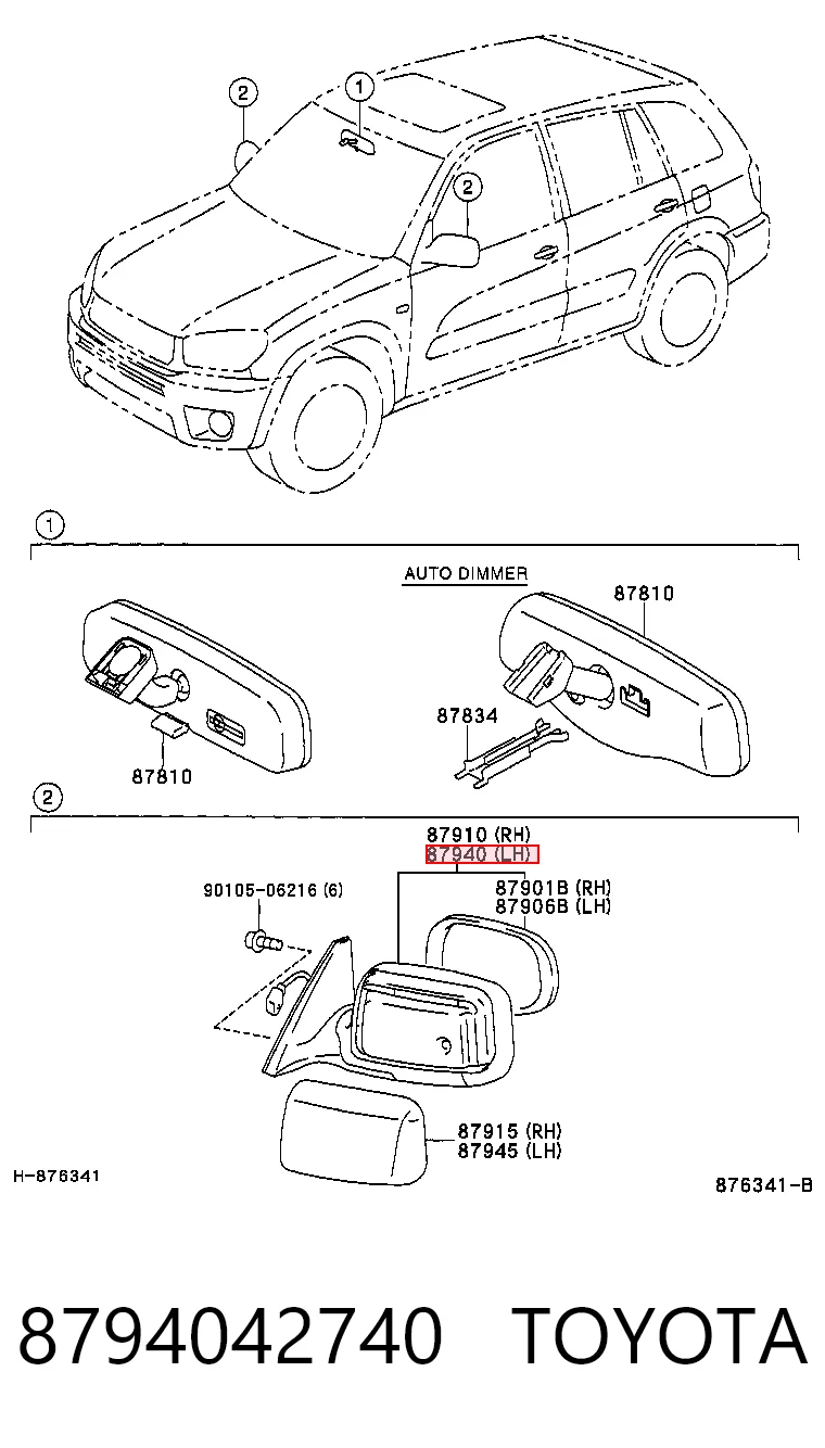 Espelho de retrovisão esquerdo para Toyota RAV4 II XA2