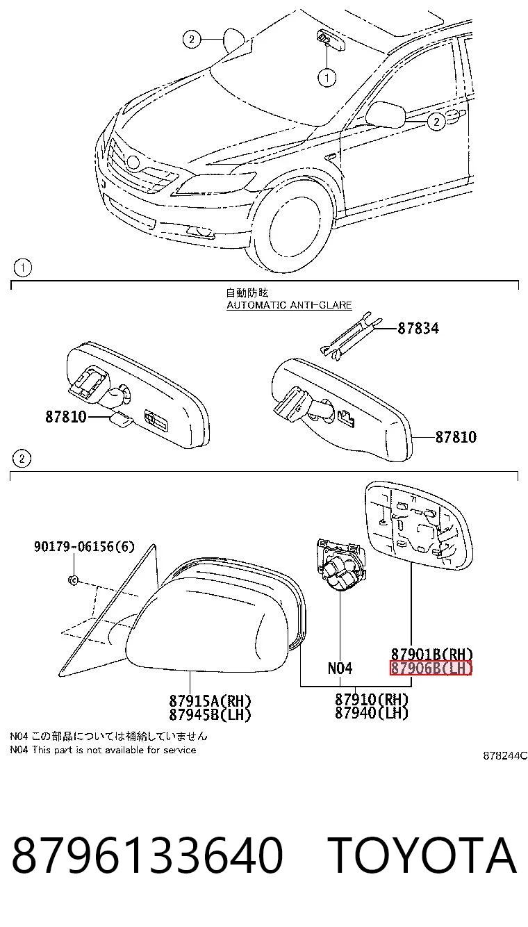 8796133640 Toyota Elemento espelhado do espelho de retrovisão esquerdo