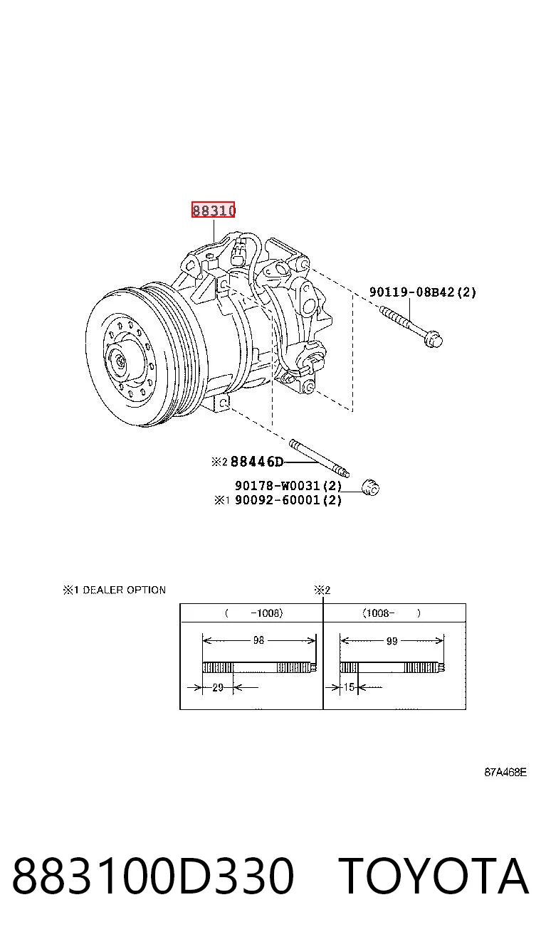 883100D330 Toyota Compressor de aparelho de ar condicionado