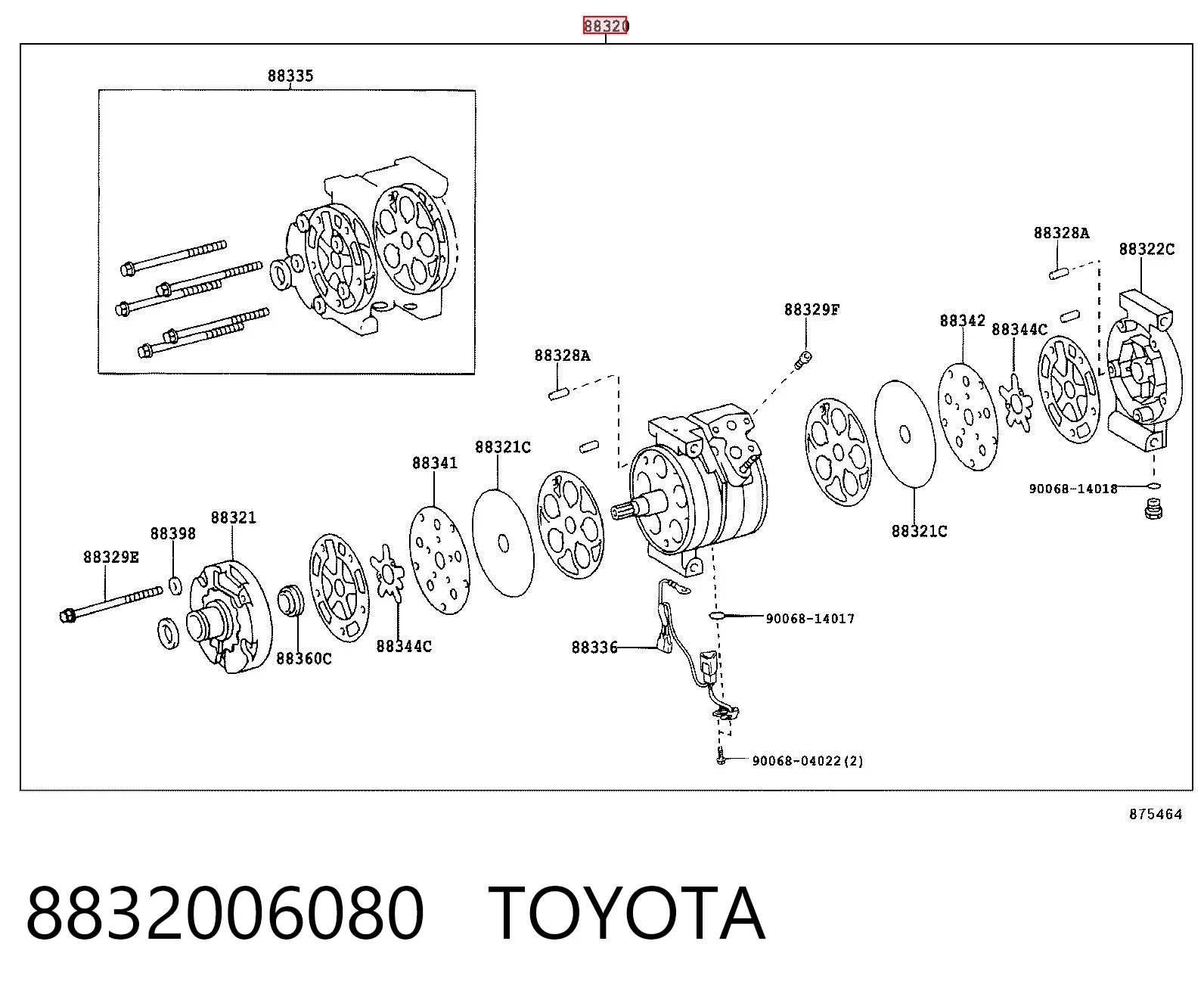 8832006080 Toyota Compressor de aparelho de ar condicionado