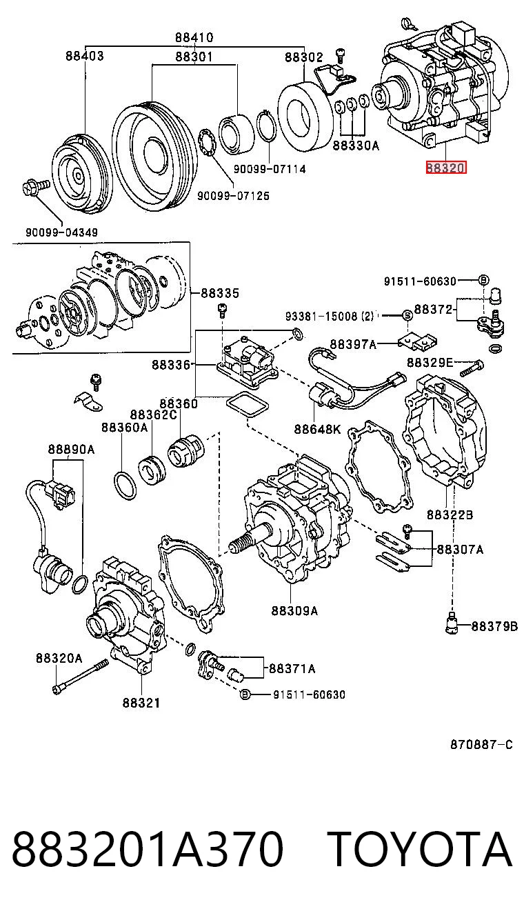883201A370 Toyota Compressor de aparelho de ar condicionado