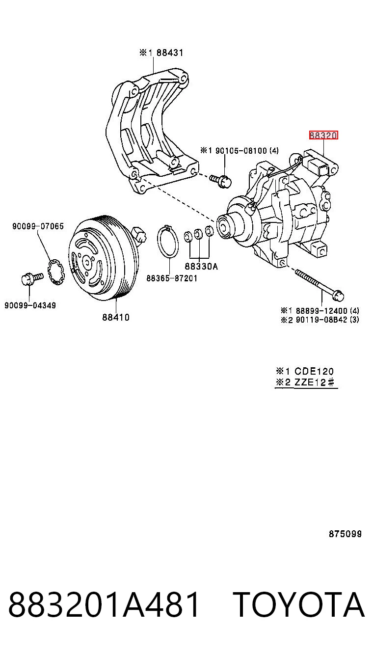 883201A481 Toyota Compressor de aparelho de ar condicionado