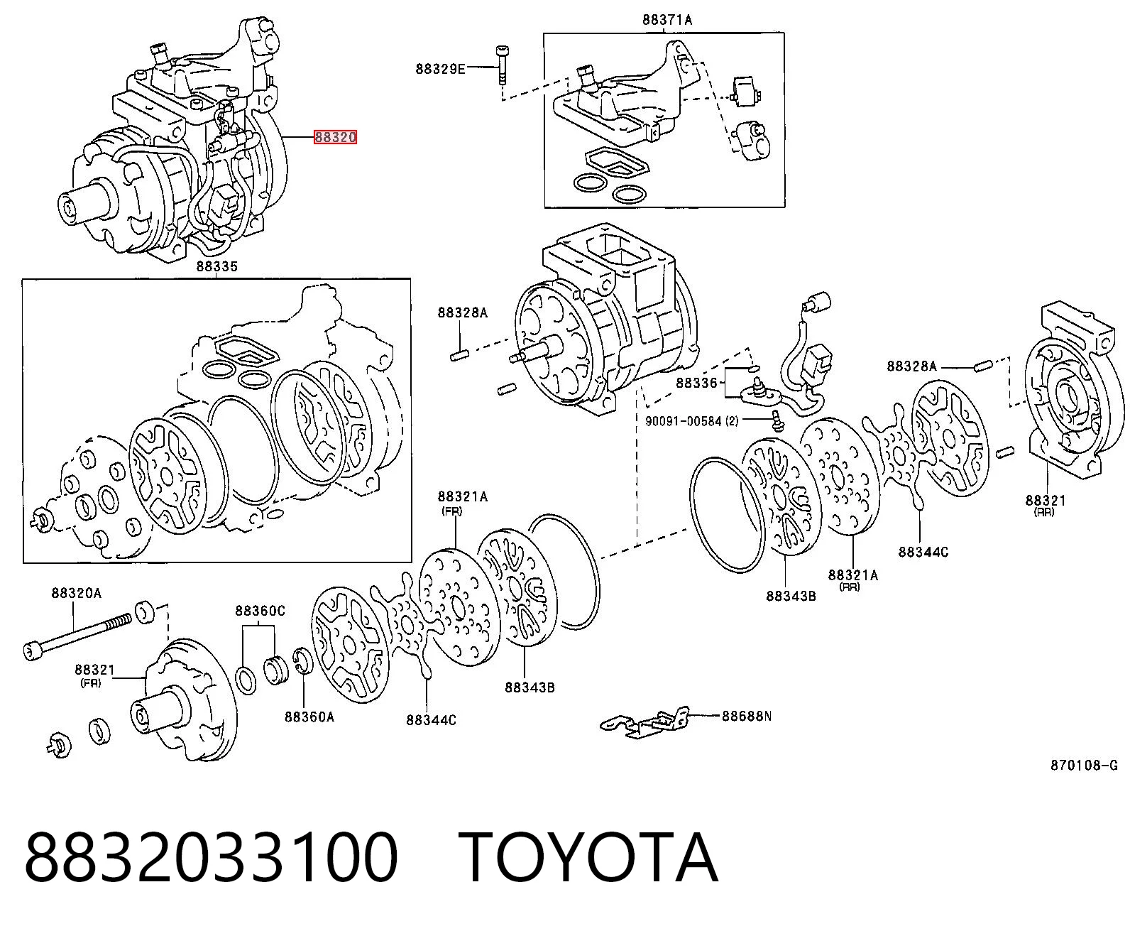 8832033100 Toyota Compressor de aparelho de ar condicionado