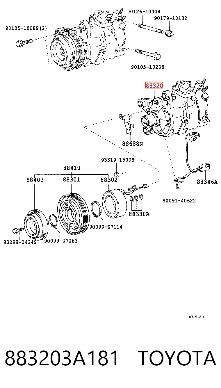 883203A181 Toyota Compressor de aparelho de ar condicionado