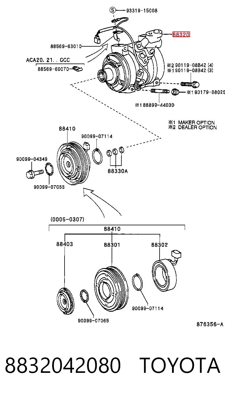 8832042080 Toyota Compressor de aparelho de ar condicionado
