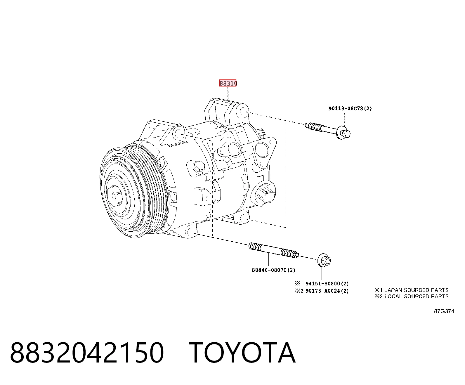 8832042150 Toyota Compressor de aparelho de ar condicionado