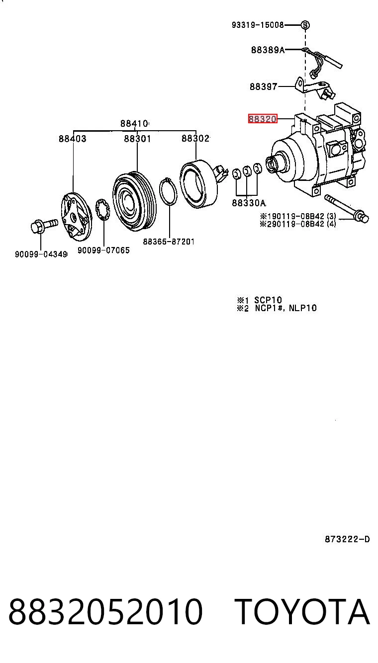 8832052010 Toyota Compressor de aparelho de ar condicionado
