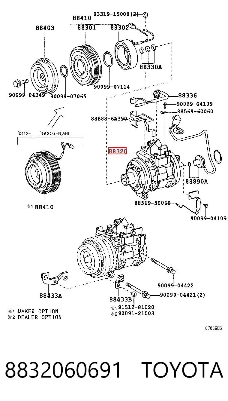 8832060691 Toyota Compressor de aparelho de ar condicionado