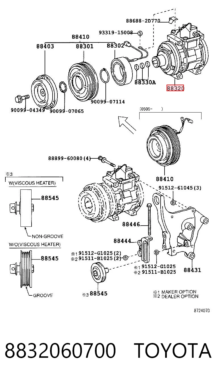 8832060700 Toyota Compressor de aparelho de ar condicionado