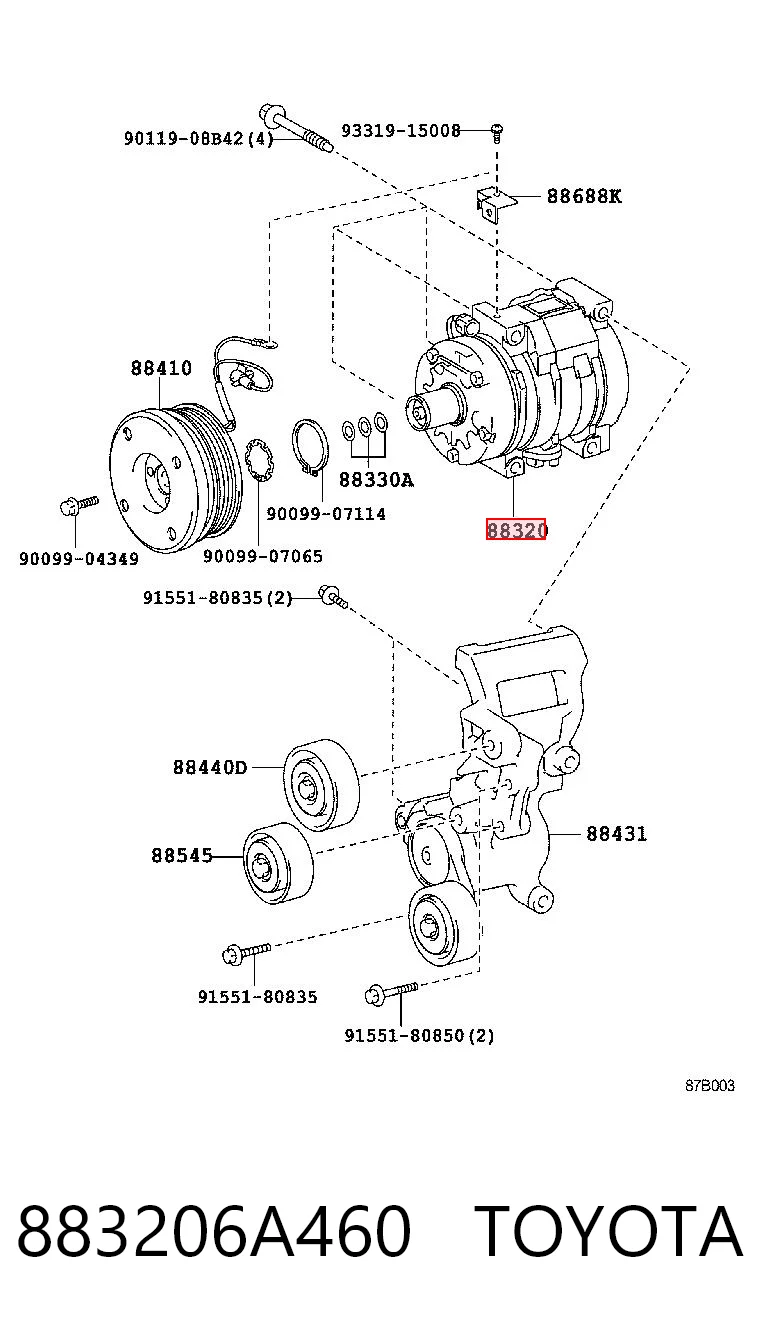 883206A460 Toyota Compressor de aparelho de ar condicionado