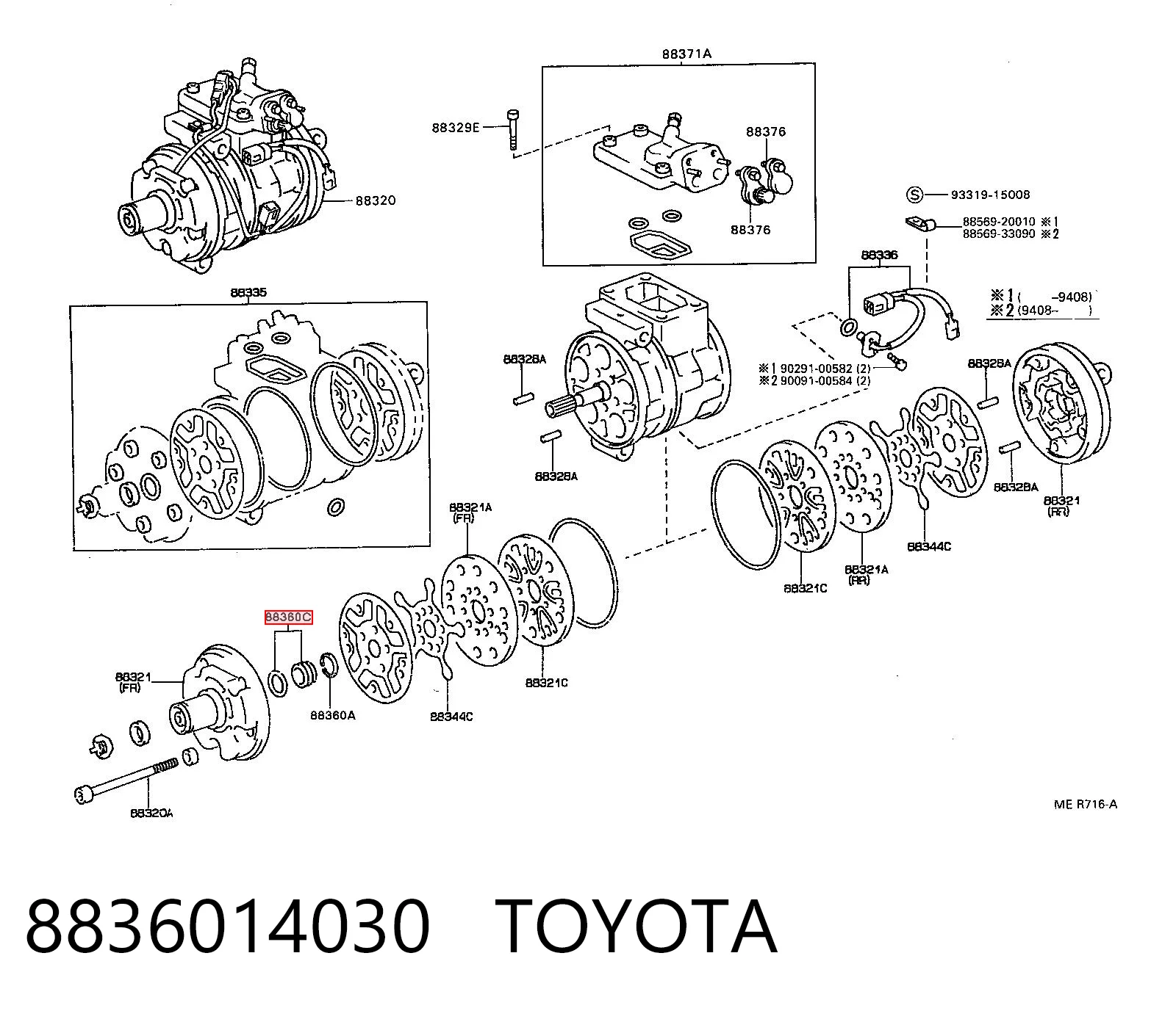 Kit de reparação do compressor de aparelho de ar condicionado para Toyota Avensis T22