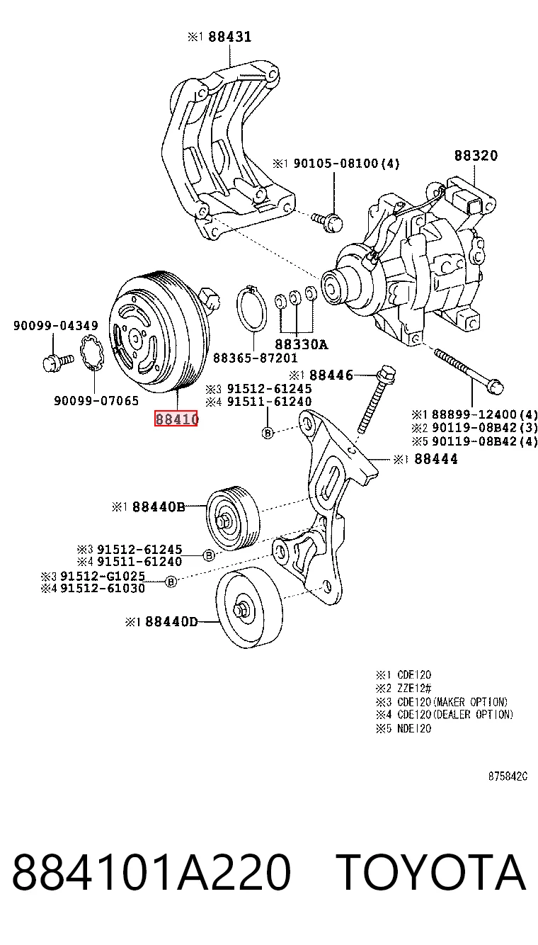 884101A220 Toyota Compressor de aparelho de ar condicionado