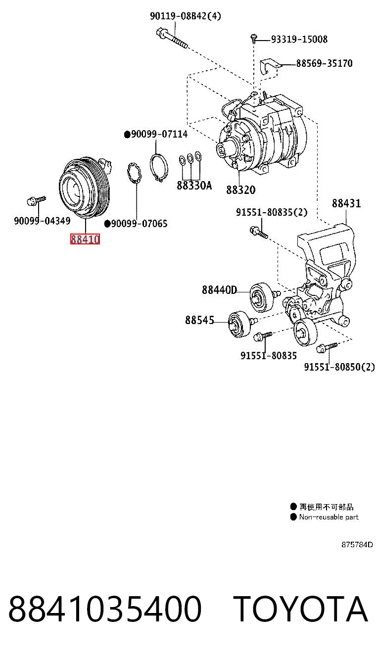 8841035400 Toyota Acoplamento (bobina magnética) do compressor de aparelho de ar condicionado