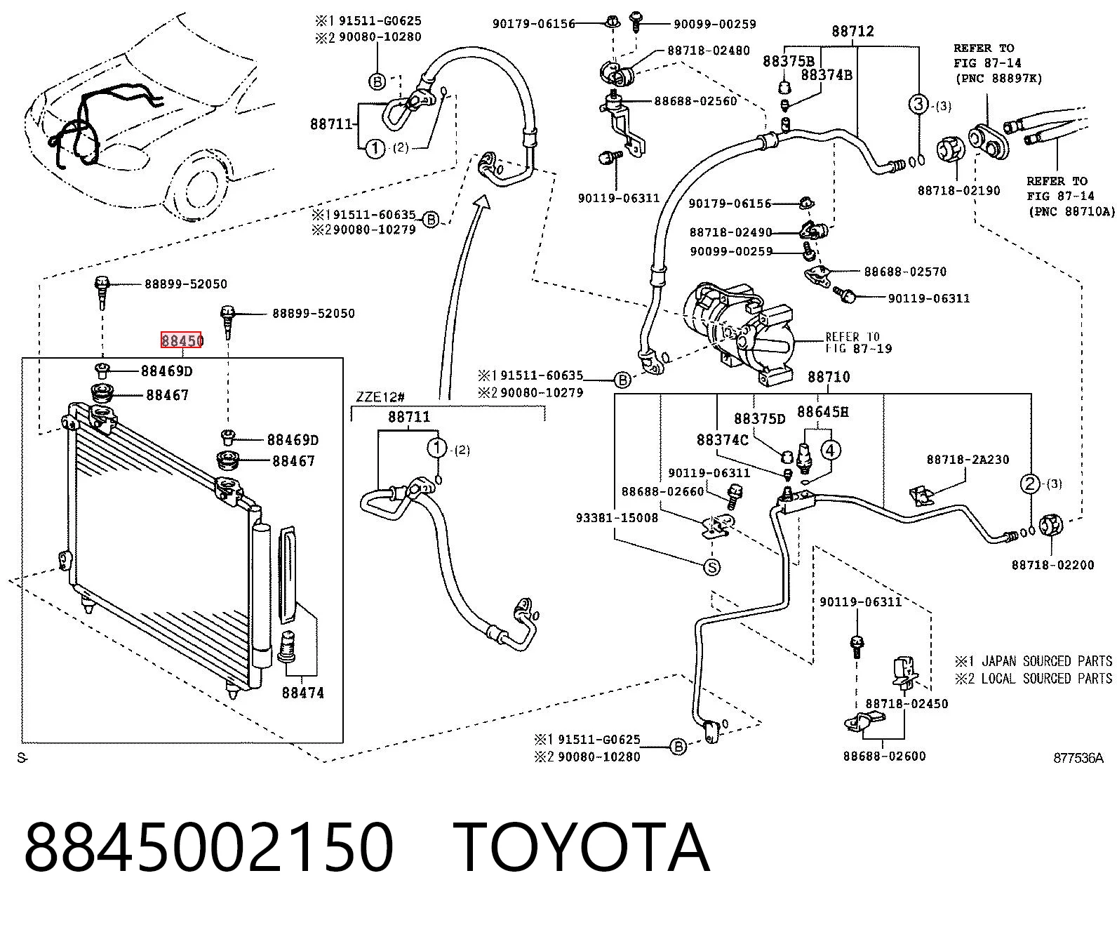 8845002150 Toyota Radiador de aparelho de ar condicionado