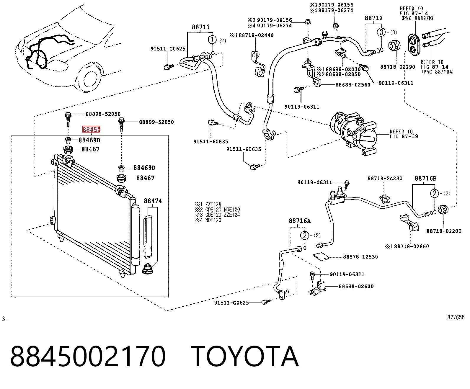 Radiador de aparelho de ar condicionado Toyota Corolla VERSO E12J