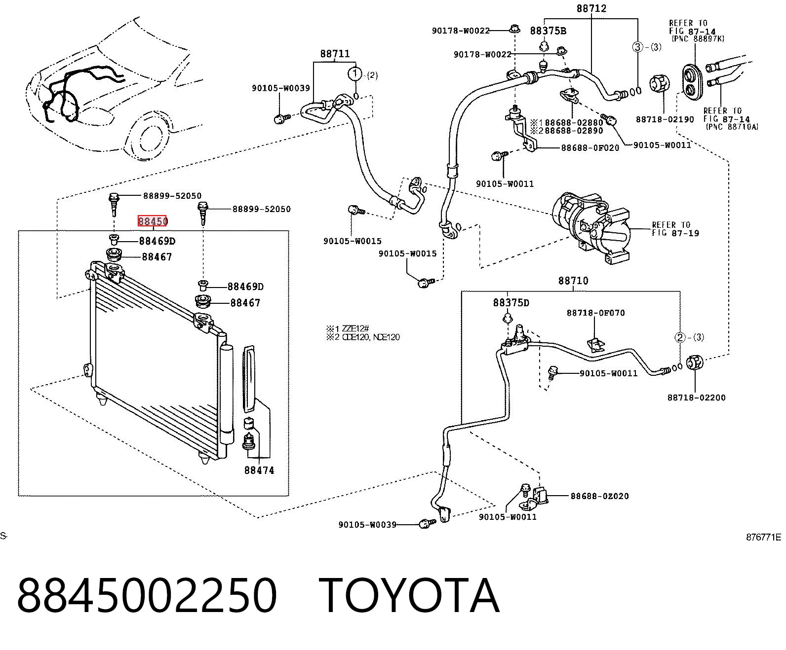8845002250 Toyota Radiador de aparelho de ar condicionado