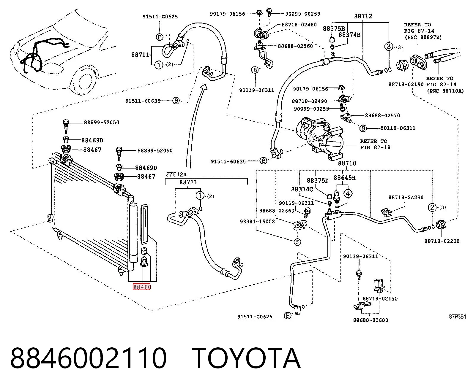 8846002110 Toyota Radiador de aparelho de ar condicionado