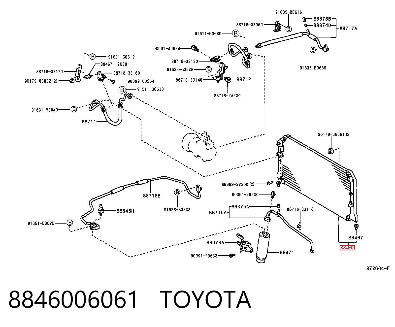 8846006061 Toyota Radiador de aparelho de ar condicionado
