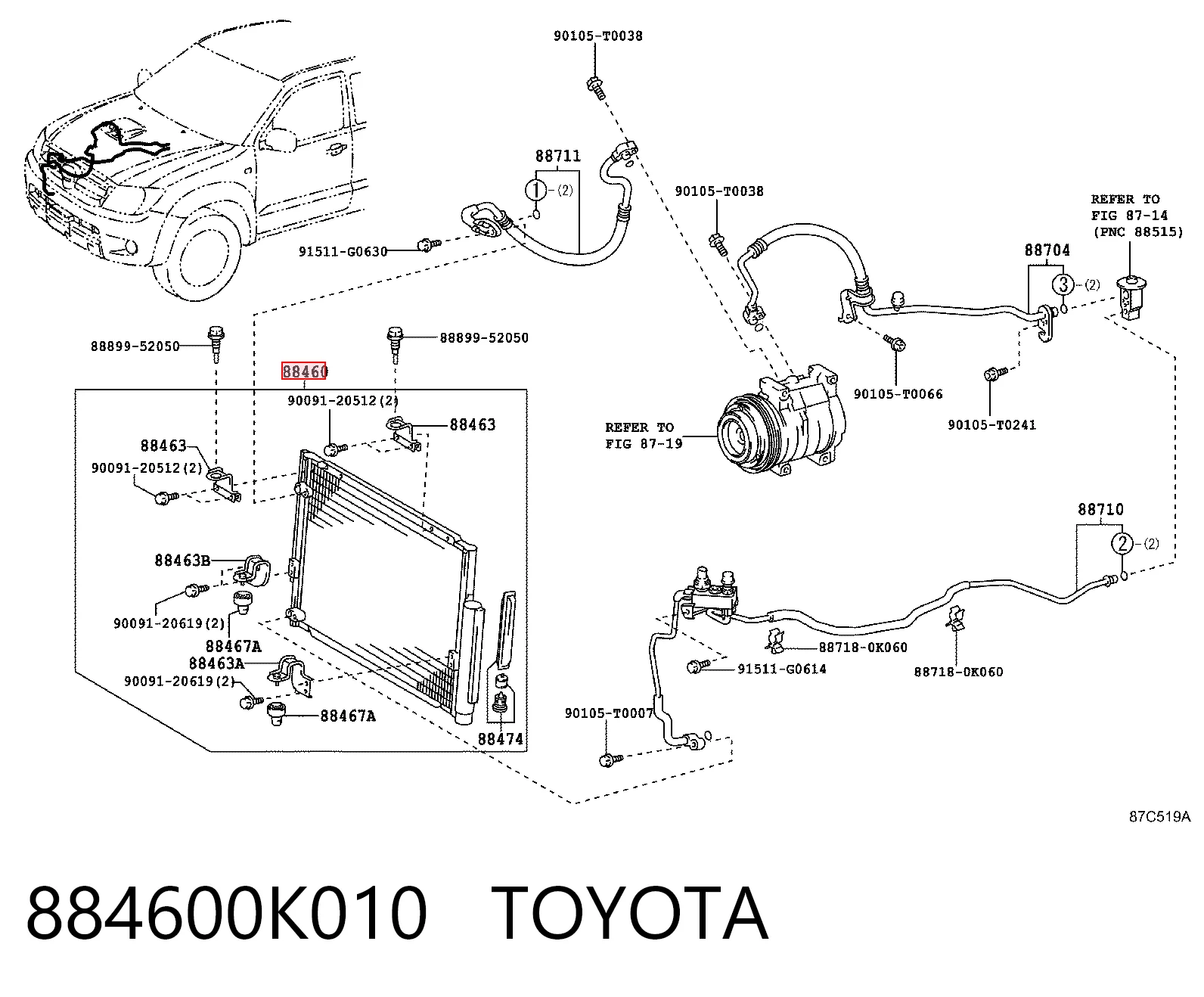 884600K010 Toyota Radiador de aparelho de ar condicionado