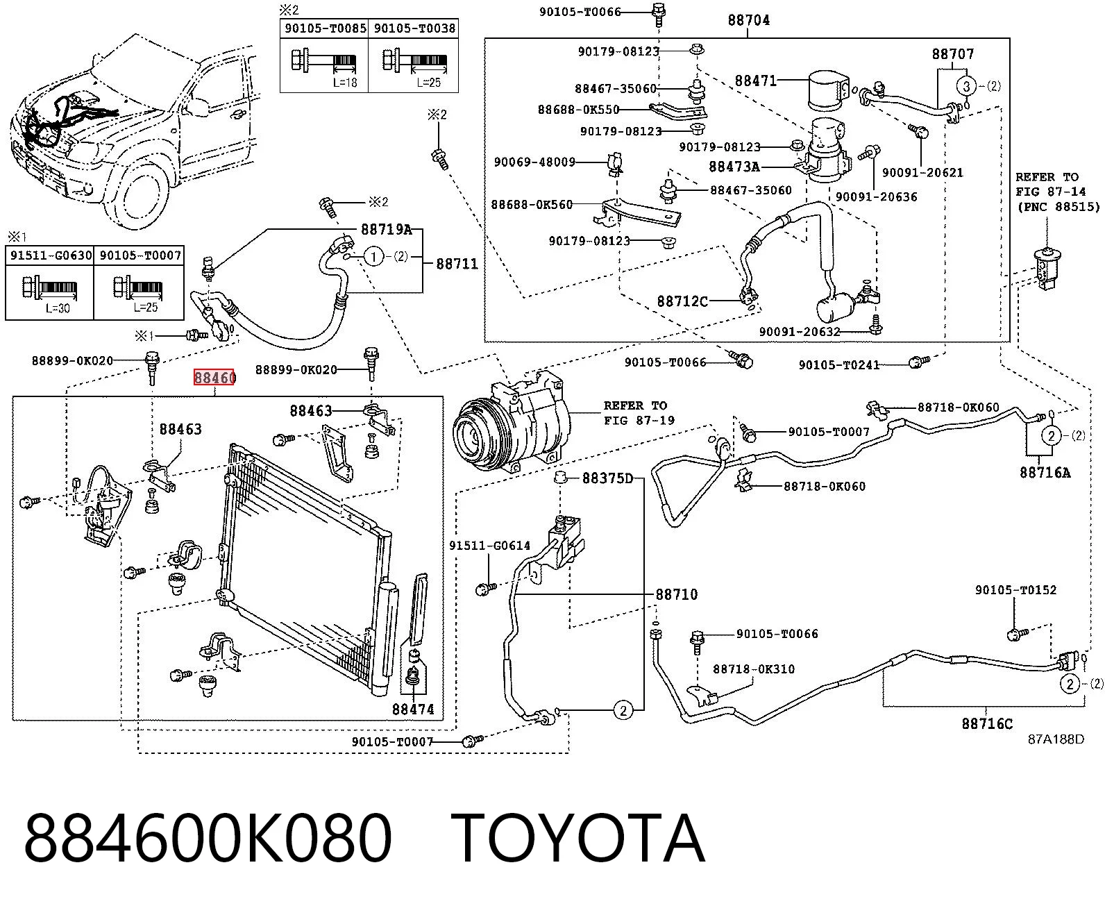 884600K080 Toyota Radiador de aparelho de ar condicionado