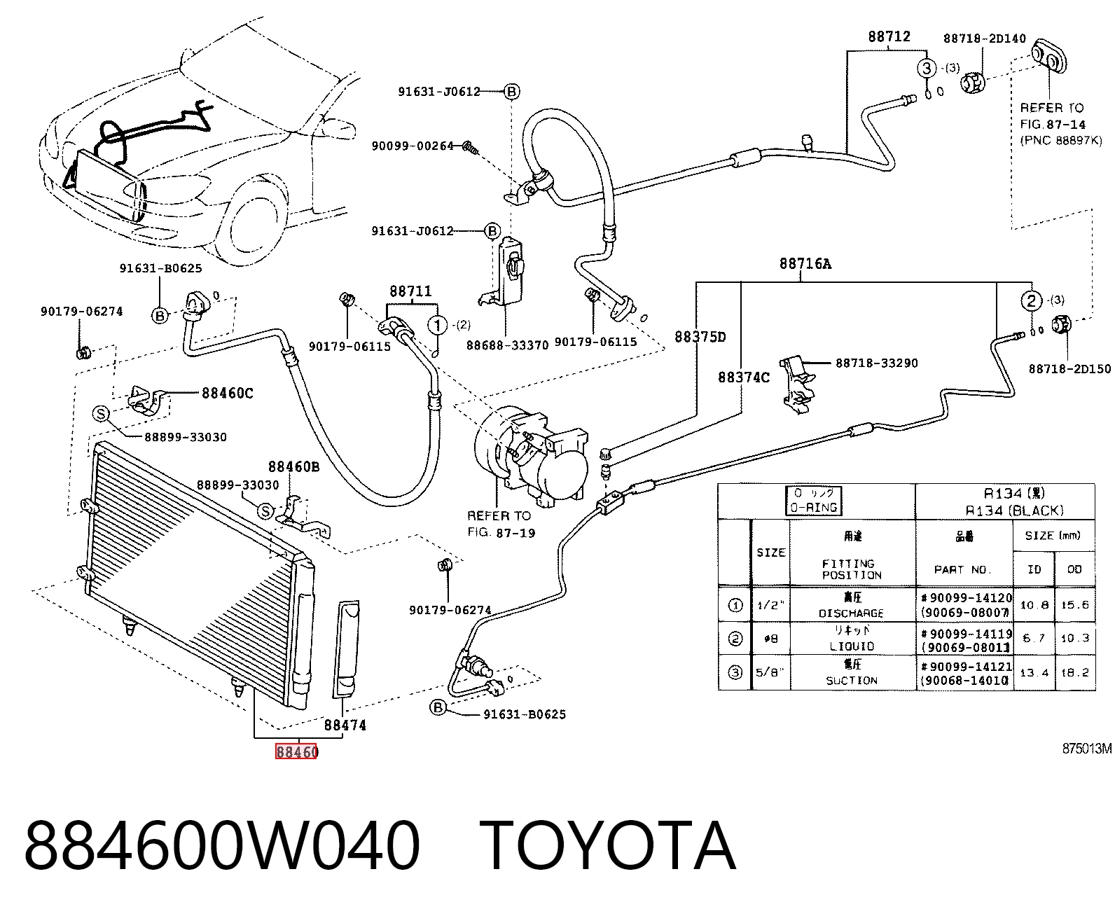  Radiador de aparelho de ar condicionado Toyota Camry V sedan (V30) (2001 - 2006) V