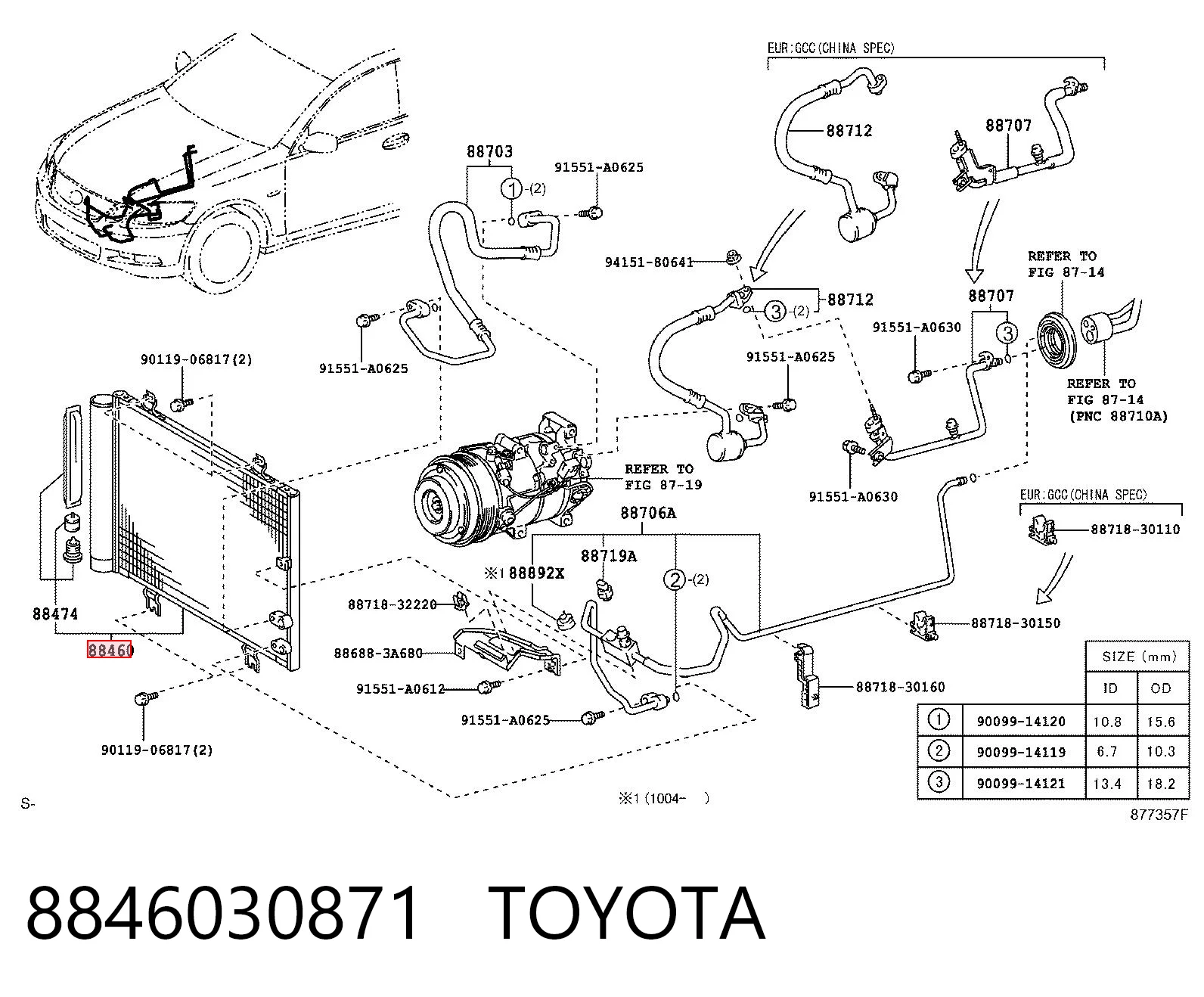 8846030871 Toyota Radiador de aparelho de ar condicionado