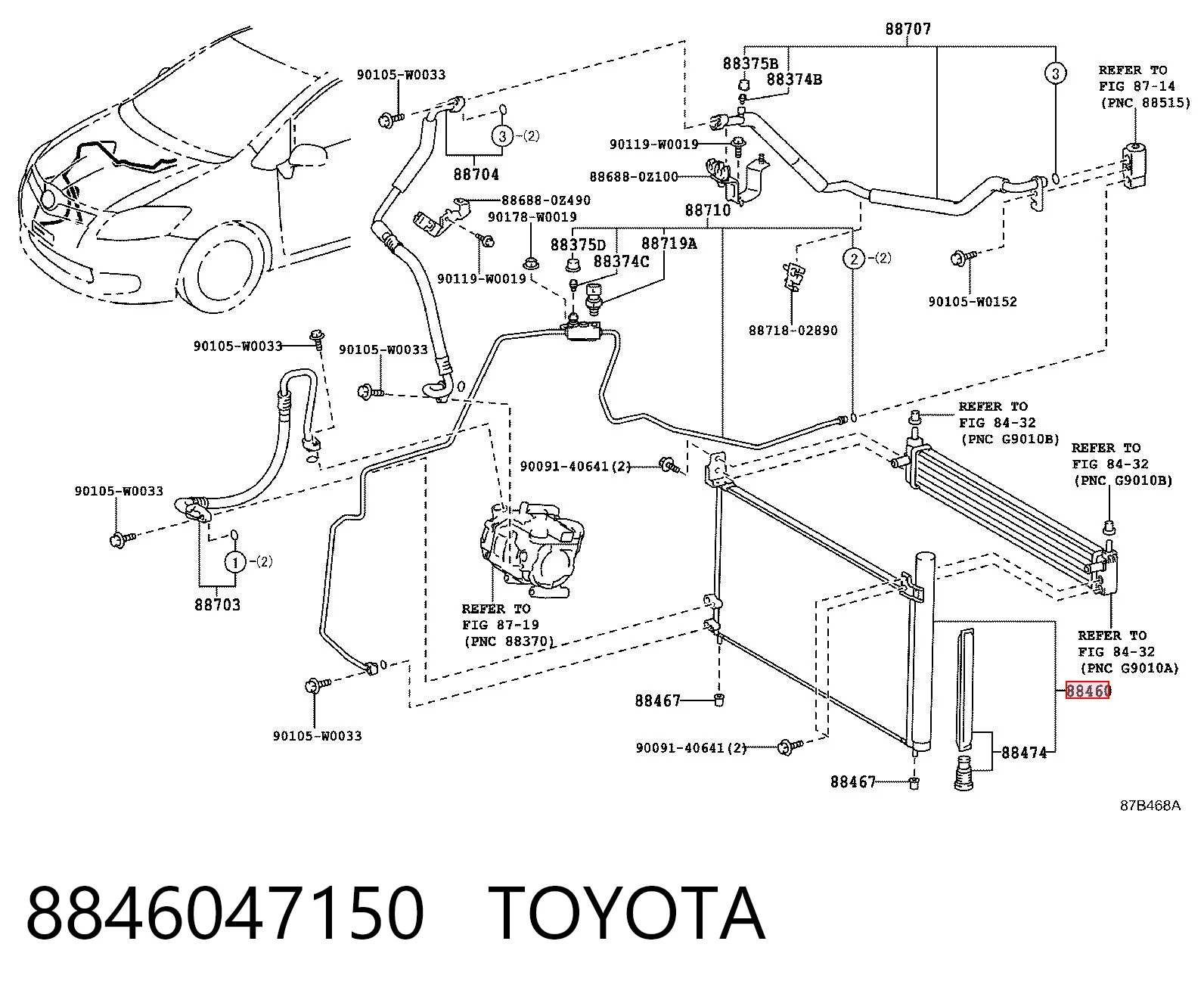 8846047150 Toyota Radiador de aparelho de ar condicionado
